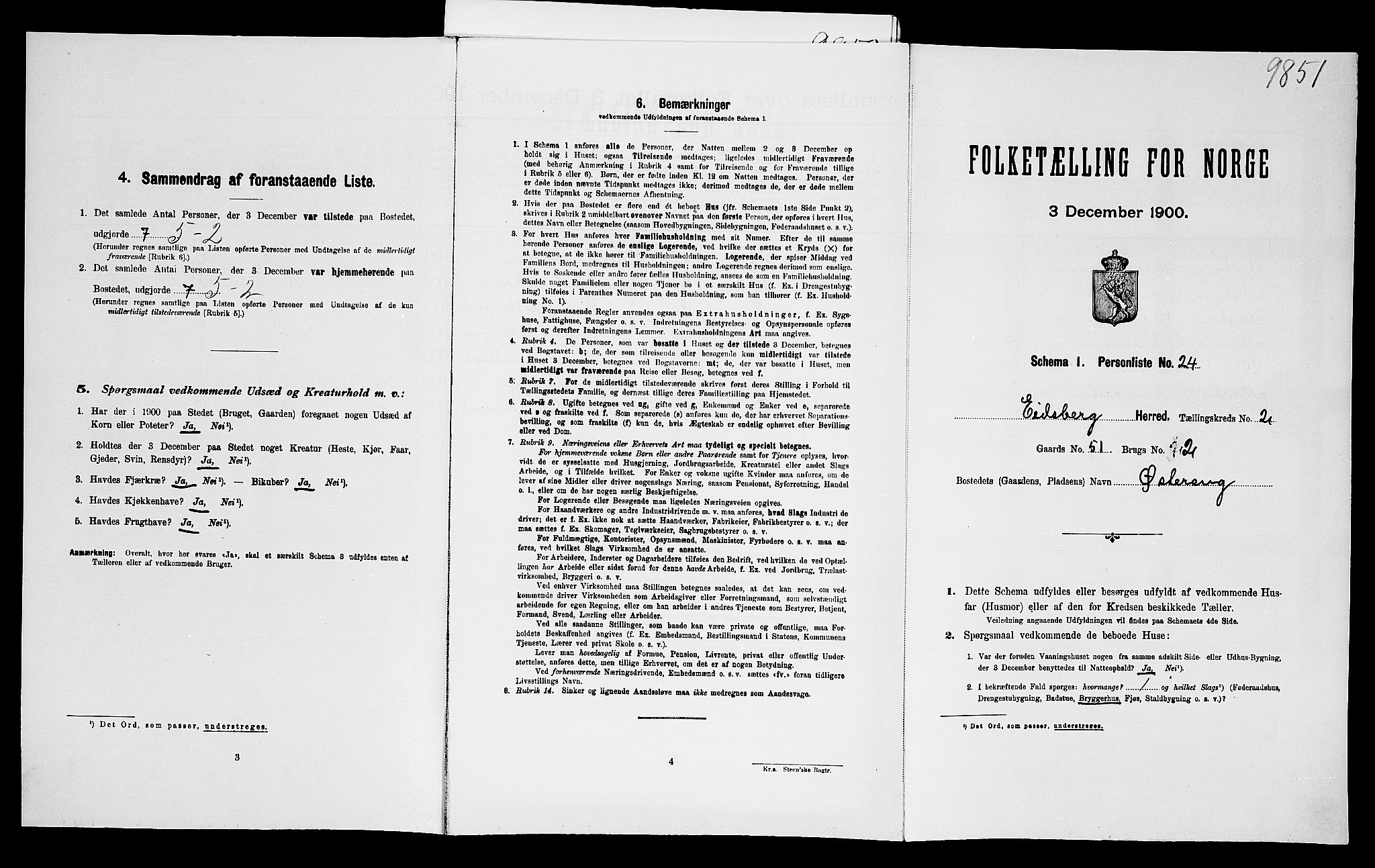 SAO, Folketelling 1900 for 0125 Eidsberg herred, 1900