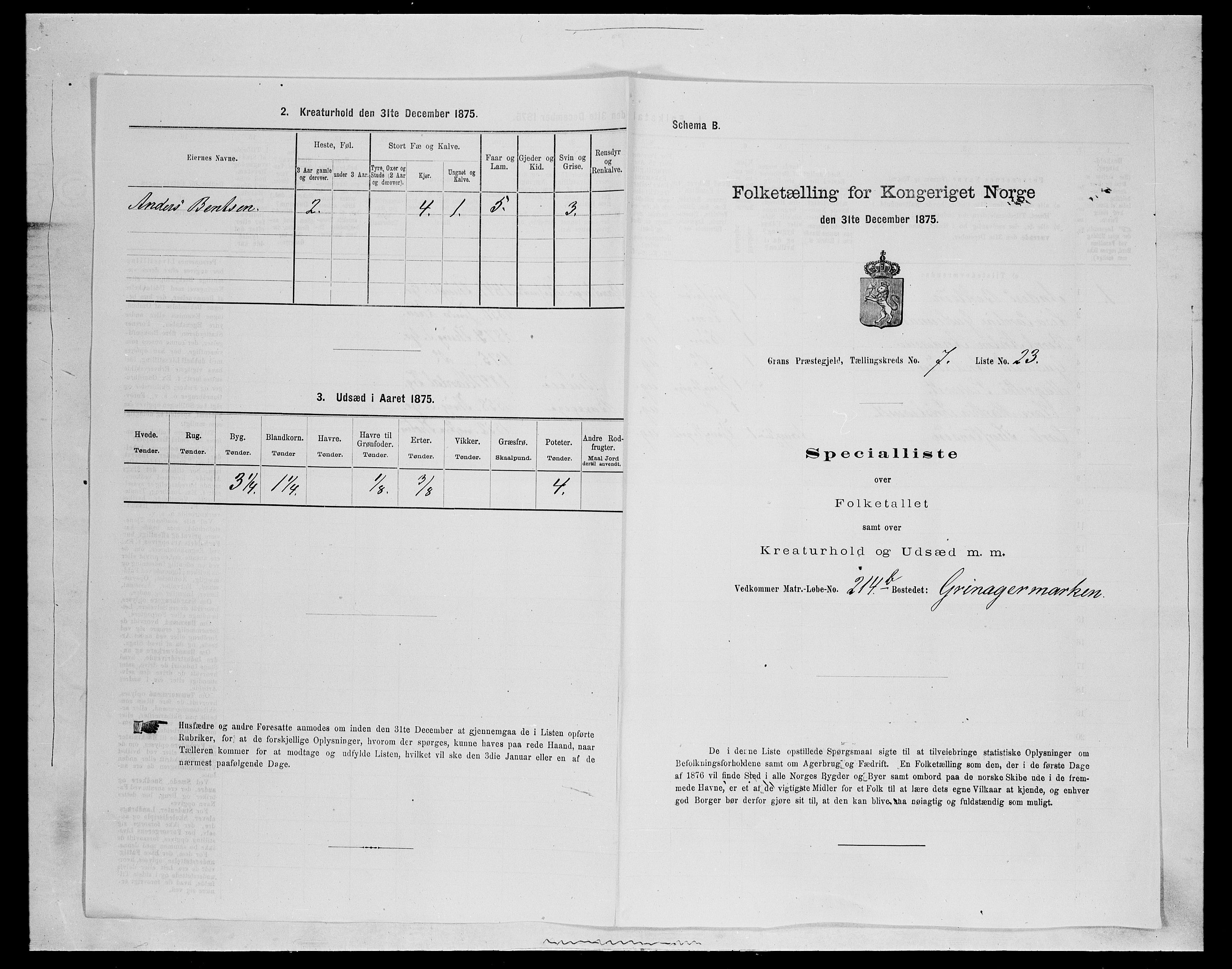 SAH, Folketelling 1875 for 0534P Gran prestegjeld, 1875, s. 1212