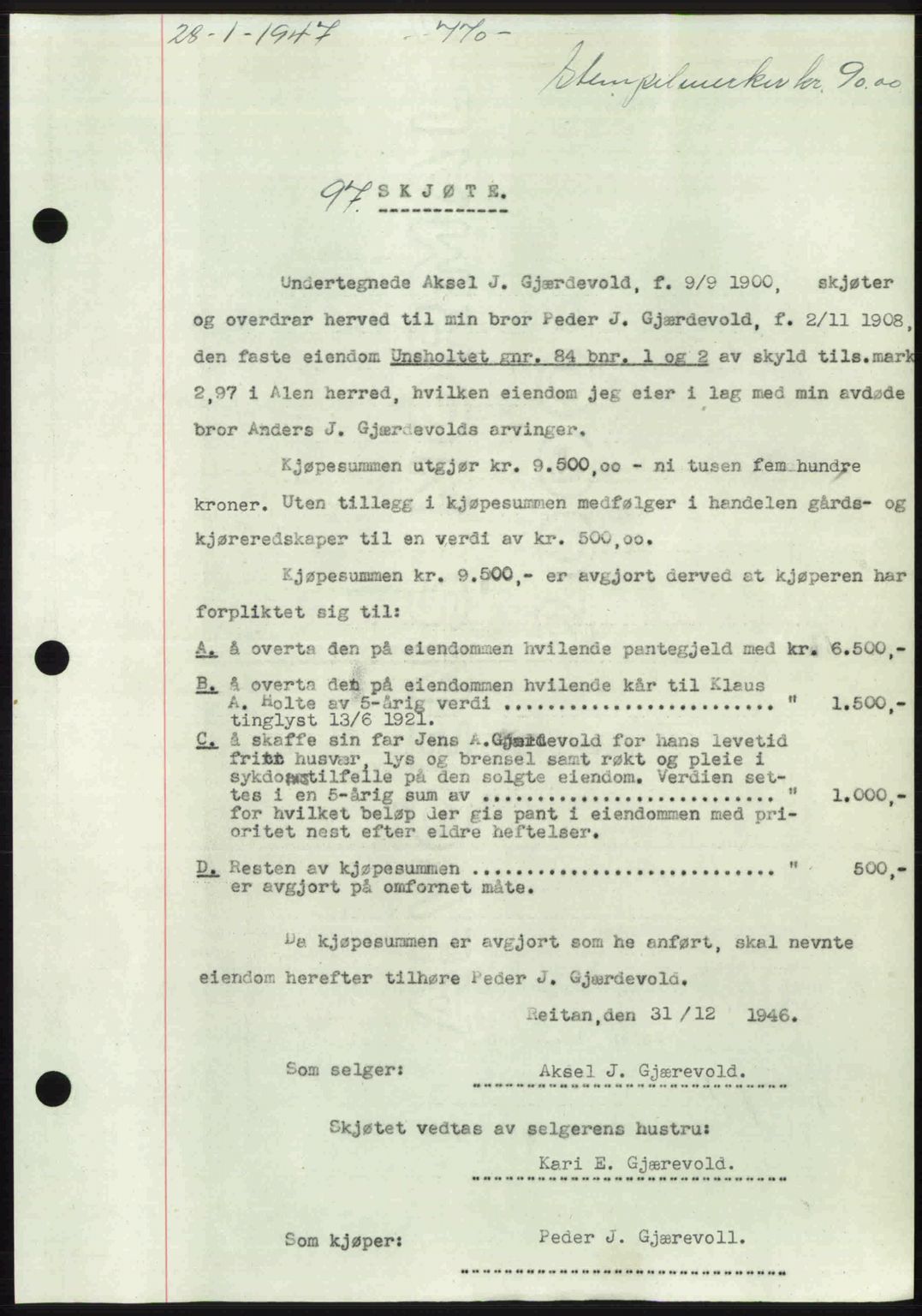Gauldal sorenskriveri, SAT/A-0014/1/2/2C: Pantebok nr. A3, 1947-1947, Dagboknr: 97/1947