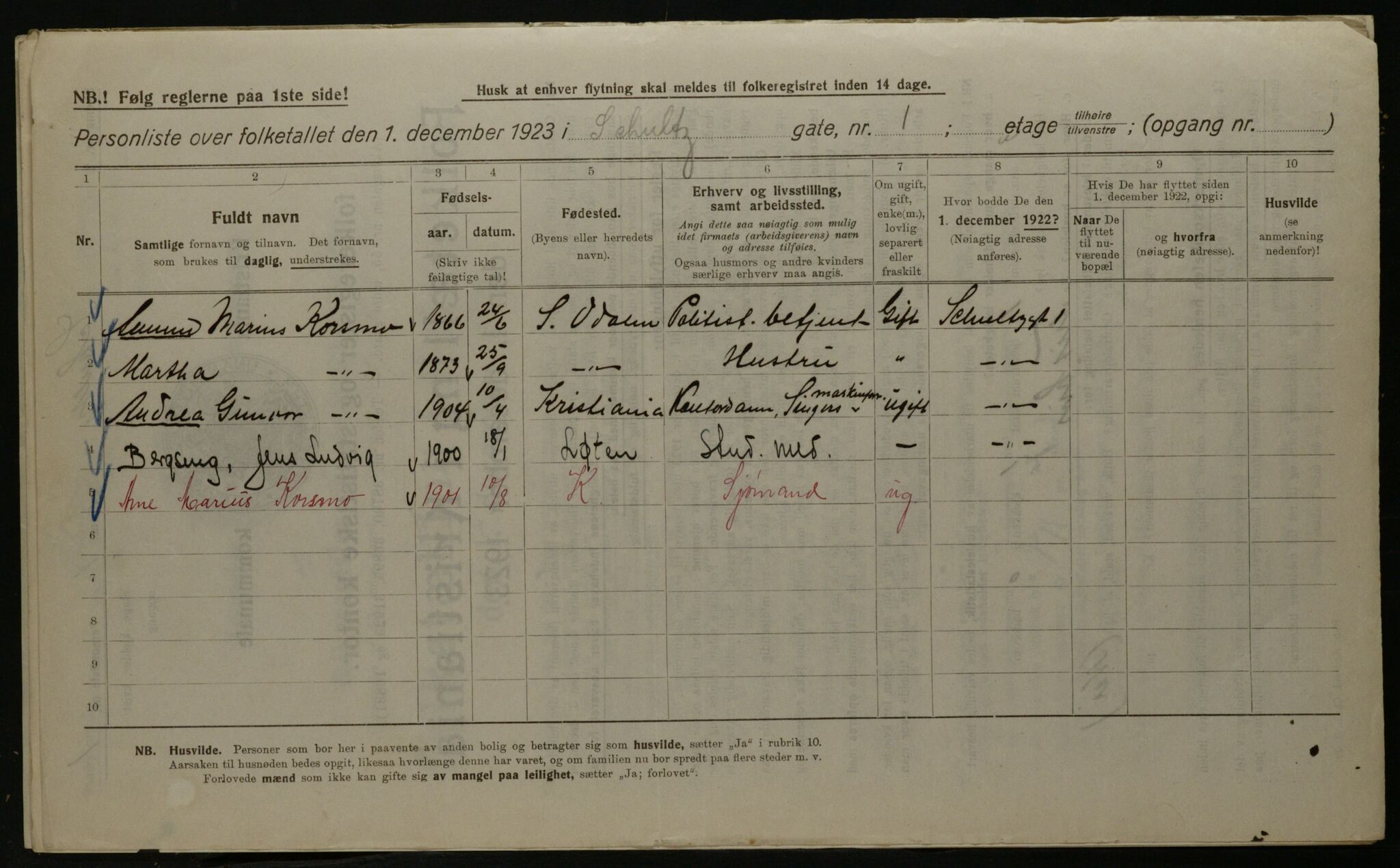 OBA, Kommunal folketelling 1.12.1923 for Kristiania, 1923, s. 100332