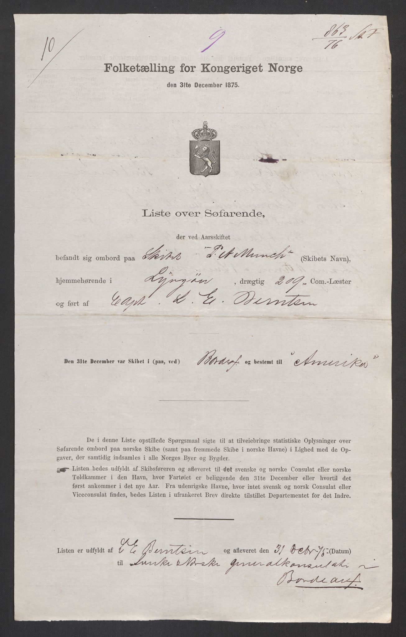 RA, Folketelling 1875, skipslister: Skip i utenrikske havner, hjemmehørende i 1) byer og ladesteder, Grimstad - Tromsø, 2) landdistrikter, 1875, s. 1116