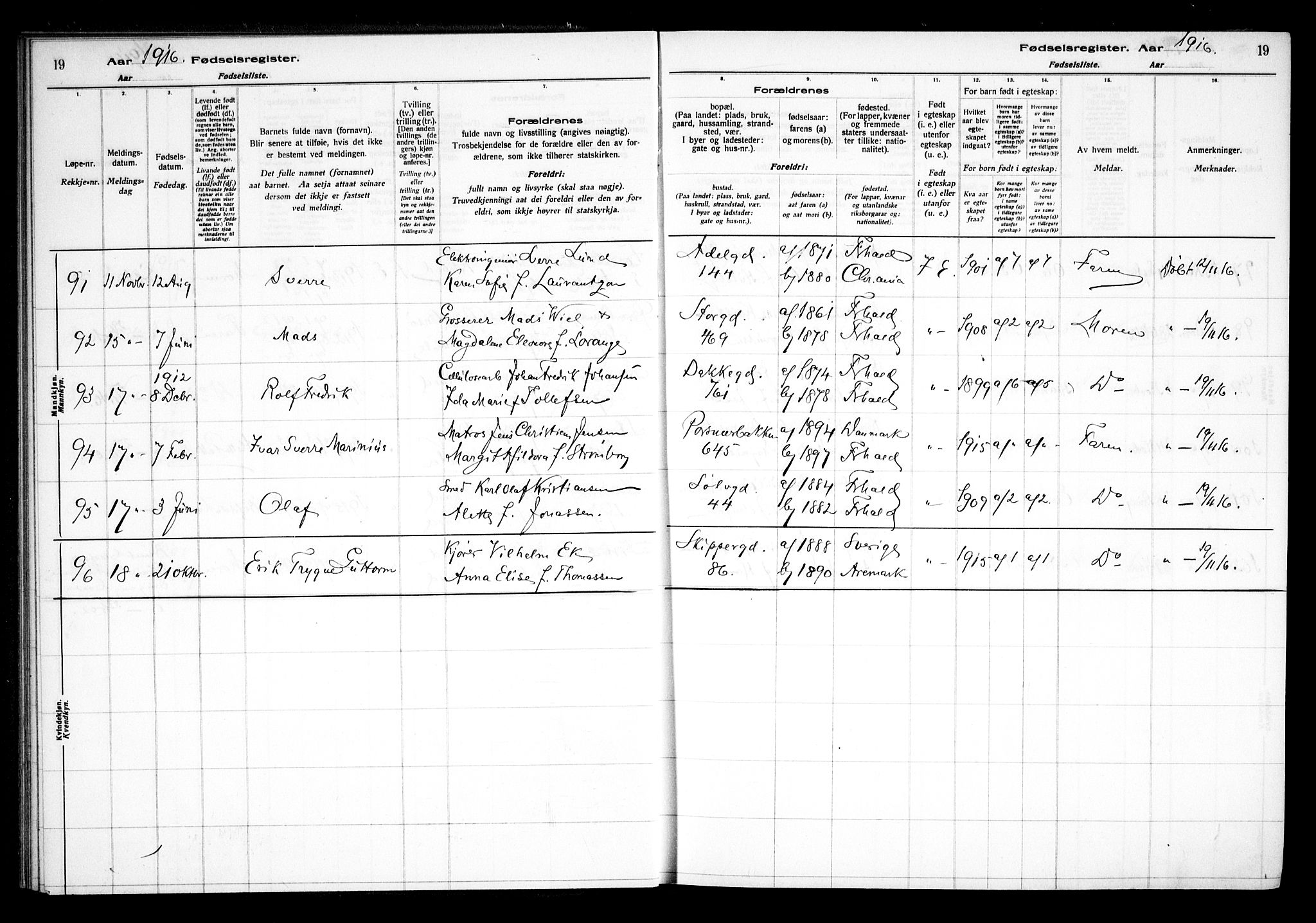 Halden prestekontor Kirkebøker, AV/SAO-A-10909/J/Ja/L0001: Fødselsregister nr. I 1, 1916-1925, s. 19