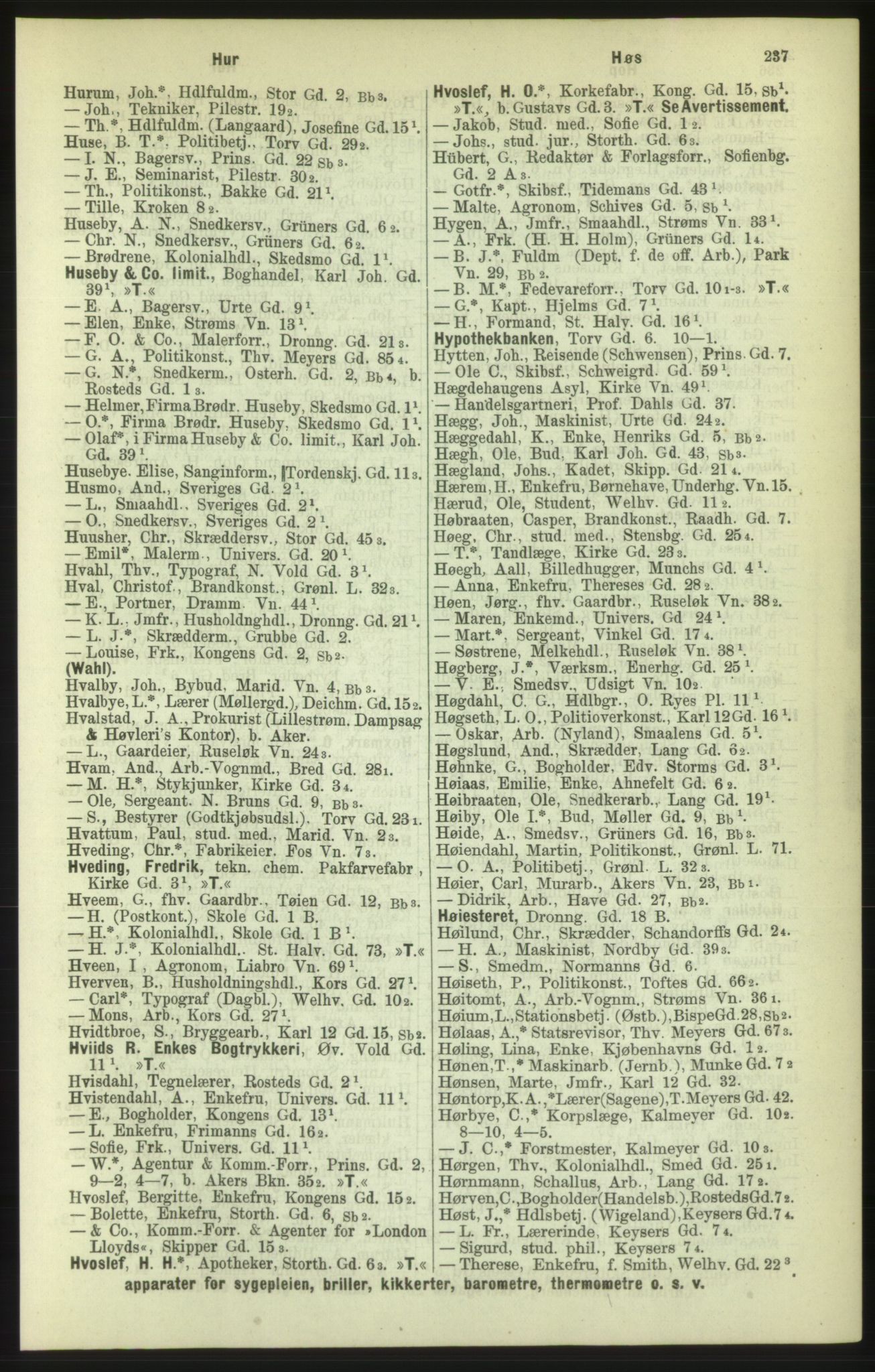 Kristiania/Oslo adressebok, PUBL/-, 1886, s. 237