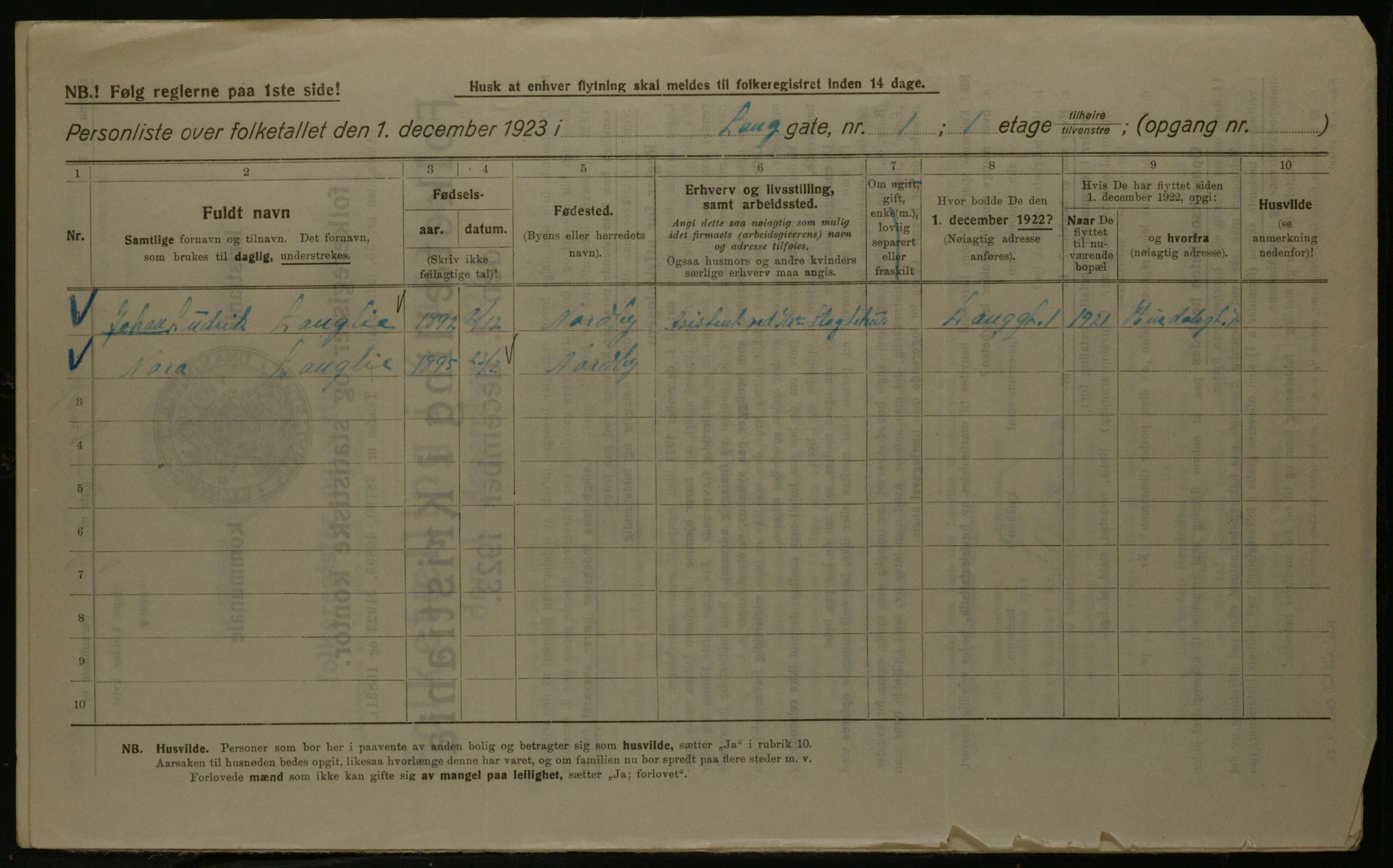 OBA, Kommunal folketelling 1.12.1923 for Kristiania, 1923, s. 62534