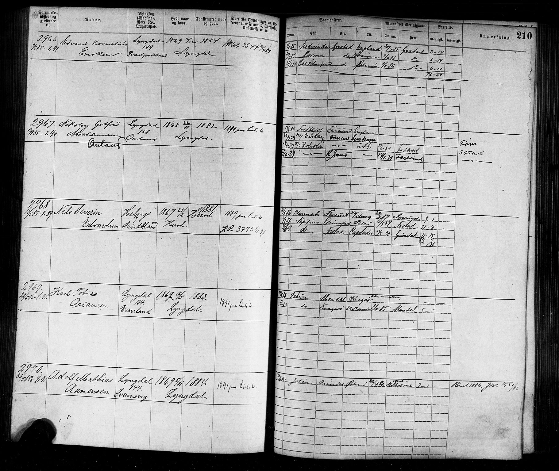 Farsund mønstringskrets, AV/SAK-2031-0017/F/Fa/L0002: Annotasjonsrulle nr 1921-3815 med register, M-2, 1877-1894, s. 240