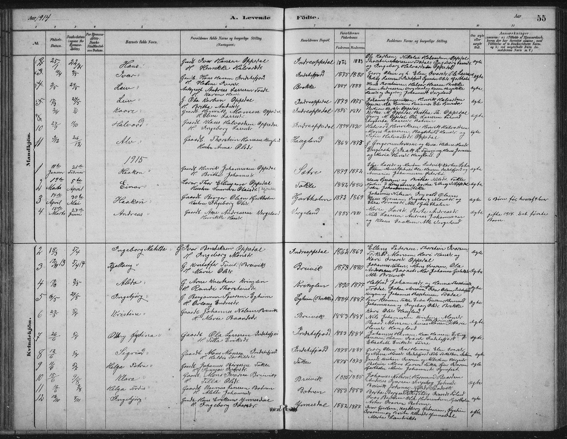 Gulen sokneprestembete, AV/SAB-A-80201/H/Hab/Habc/L0002: Klokkerbok nr. C 2, 1880-1938, s. 55