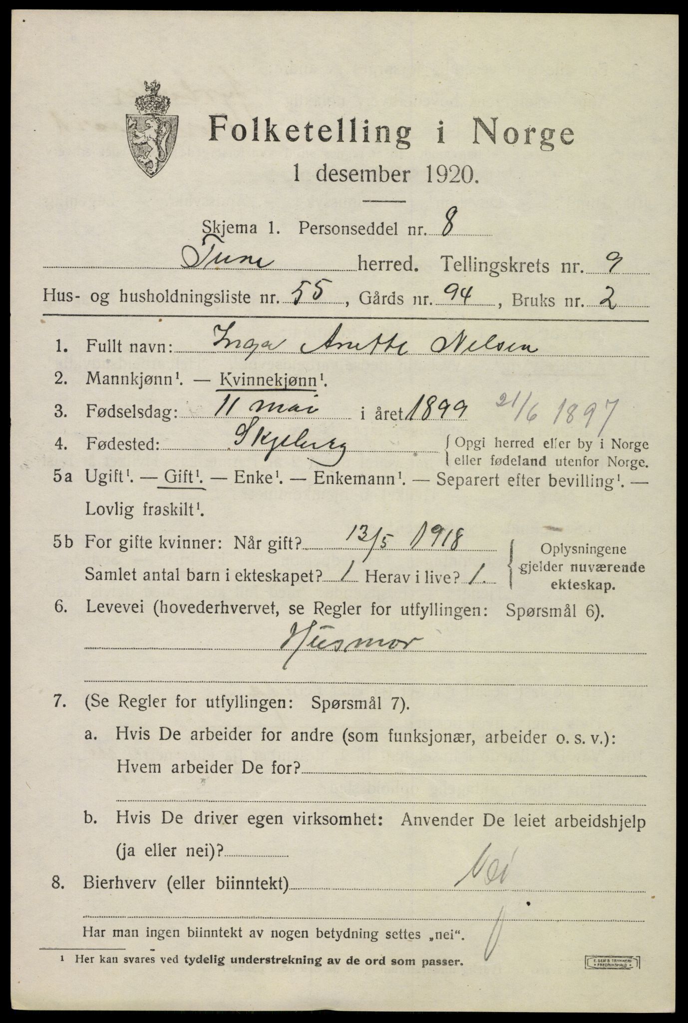 SAO, Folketelling 1920 for 0130 Tune herred, 1920, s. 10260