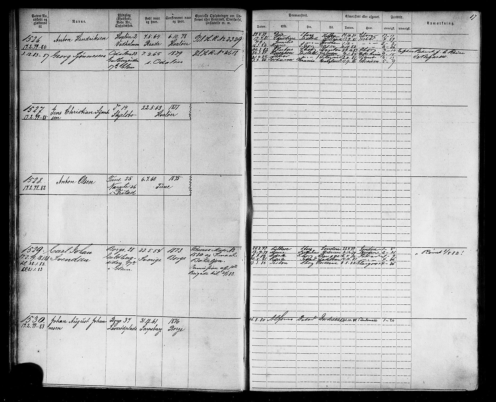 Fredrikstad mønstringskontor, AV/SAO-A-10569b/F/Fc/Fca/L0004: Annotasjonsrulle, 1885-1893, s. 19