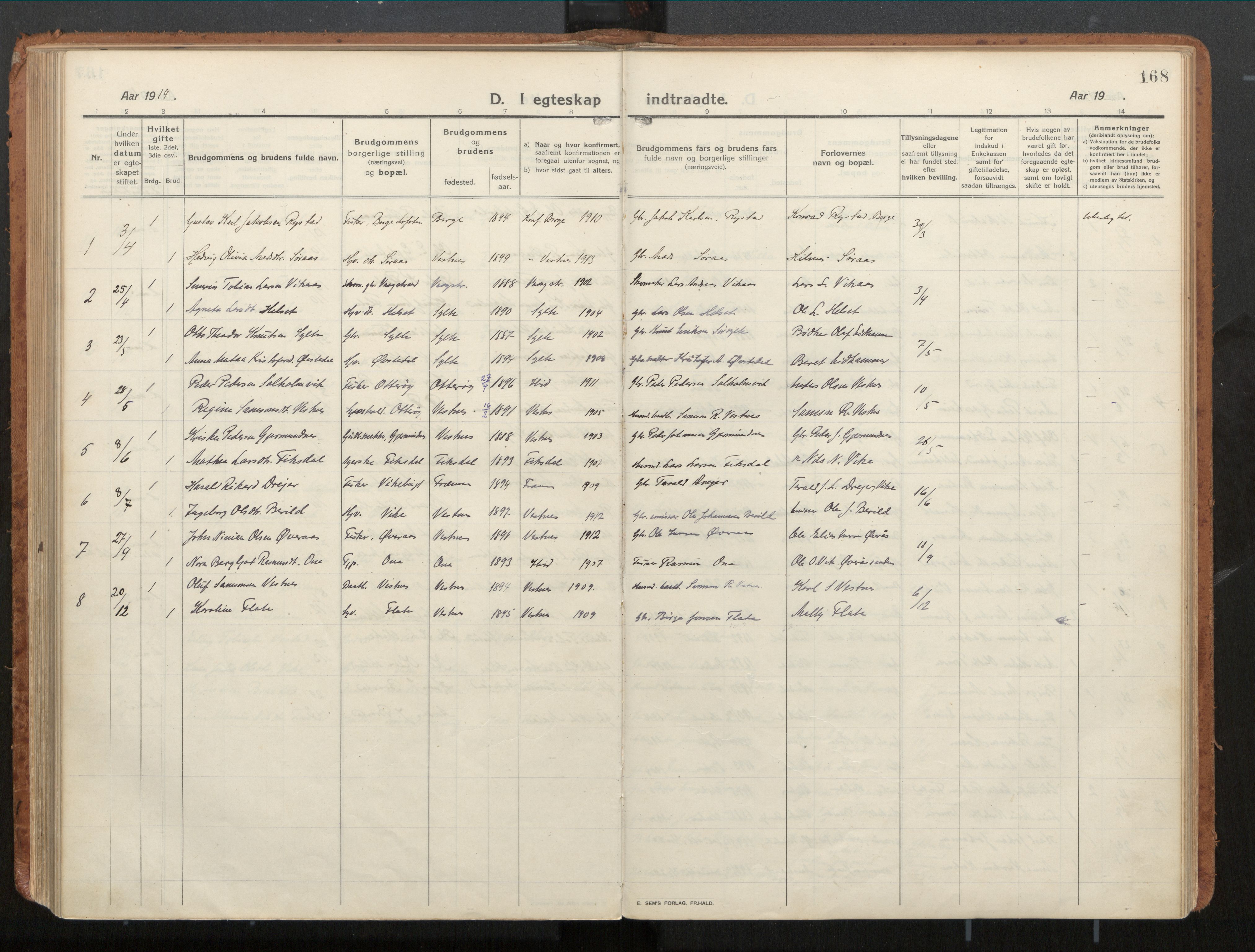 Ministerialprotokoller, klokkerbøker og fødselsregistre - Møre og Romsdal, AV/SAT-A-1454/539/L0534a: Ministerialbok nr. 539A08, 1912-1935, s. 168