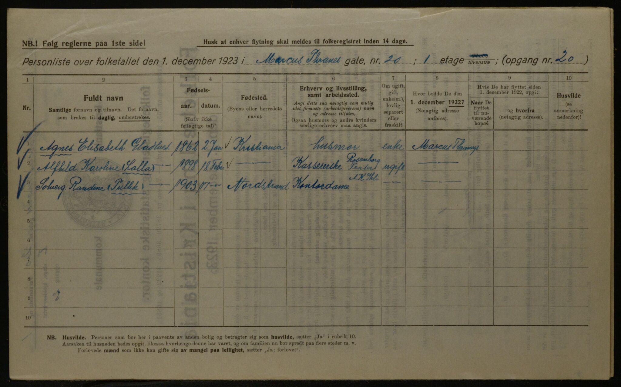 OBA, Kommunal folketelling 1.12.1923 for Kristiania, 1923, s. 67218