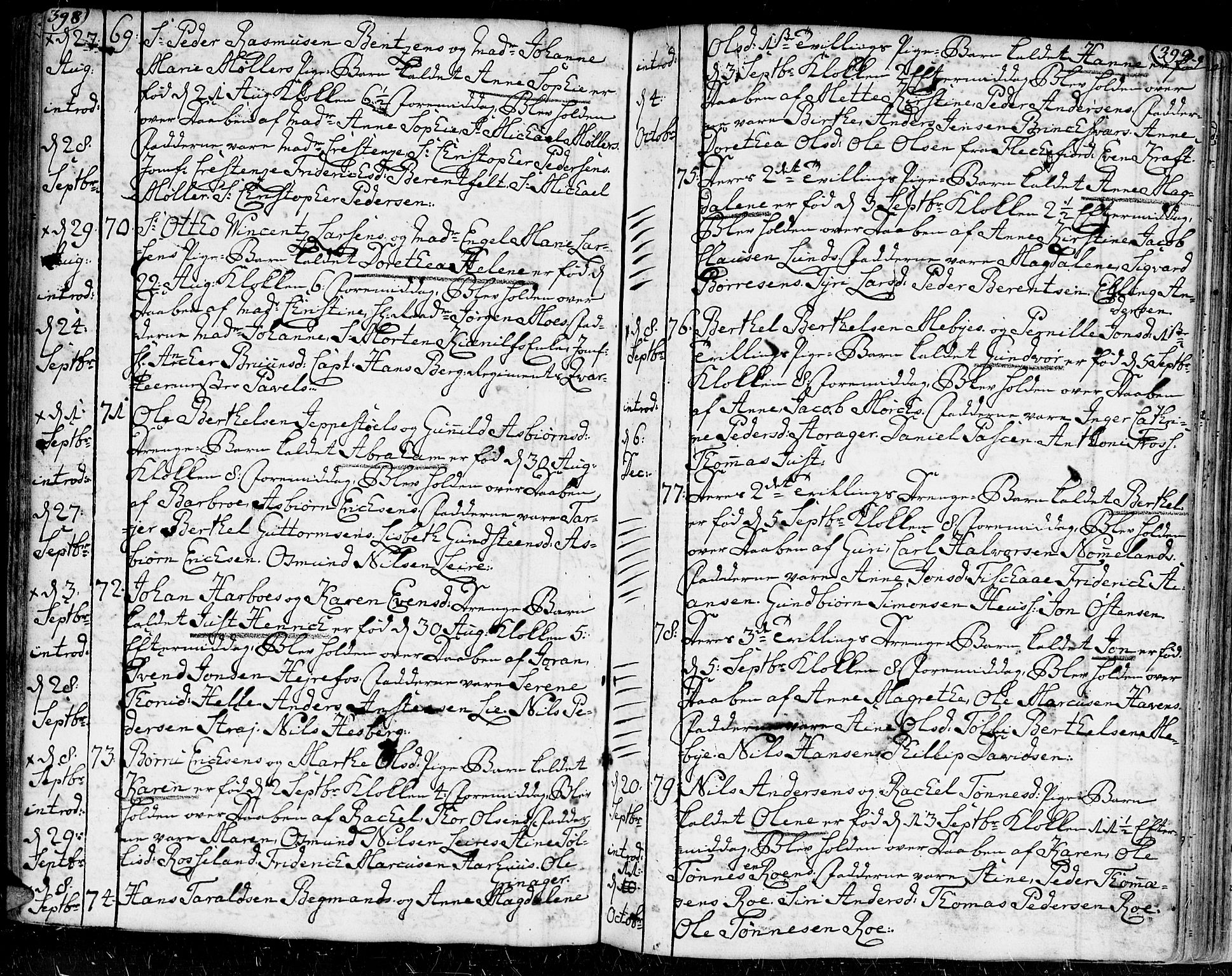Kristiansand domprosti, AV/SAK-1112-0006/F/Fa/L0002: Ministerialbok nr. A 2, 1755-1778, s. 398-399