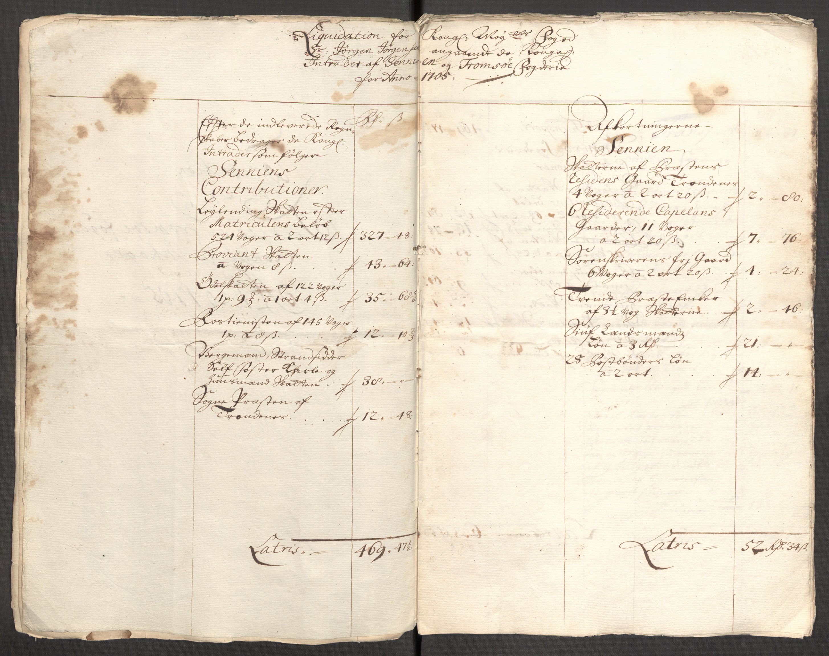 Rentekammeret inntil 1814, Reviderte regnskaper, Fogderegnskap, AV/RA-EA-4092/R68/L4756: Fogderegnskap Senja og Troms, 1705-1707, s. 9