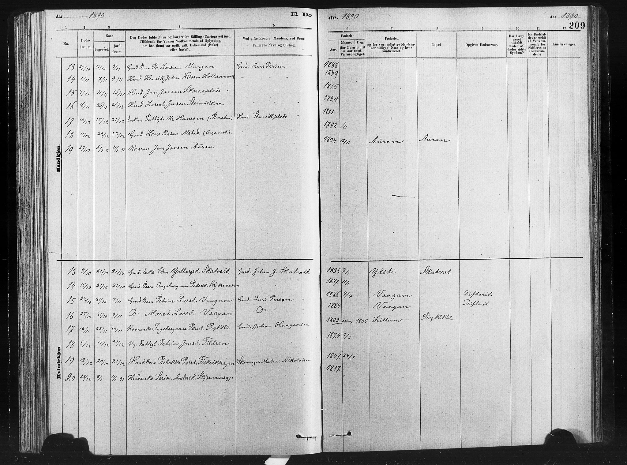 Ministerialprotokoller, klokkerbøker og fødselsregistre - Nord-Trøndelag, SAT/A-1458/712/L0103: Klokkerbok nr. 712C01, 1878-1917, s. 209