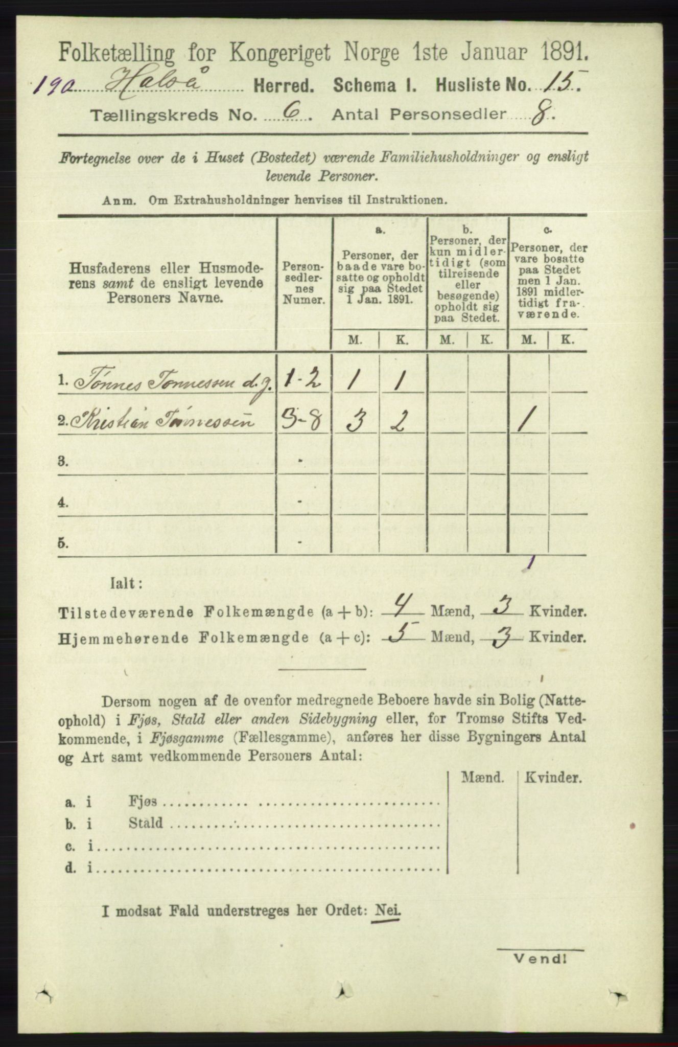 RA, Folketelling 1891 for 1019 Halse og Harkmark herred, 1891, s. 2325