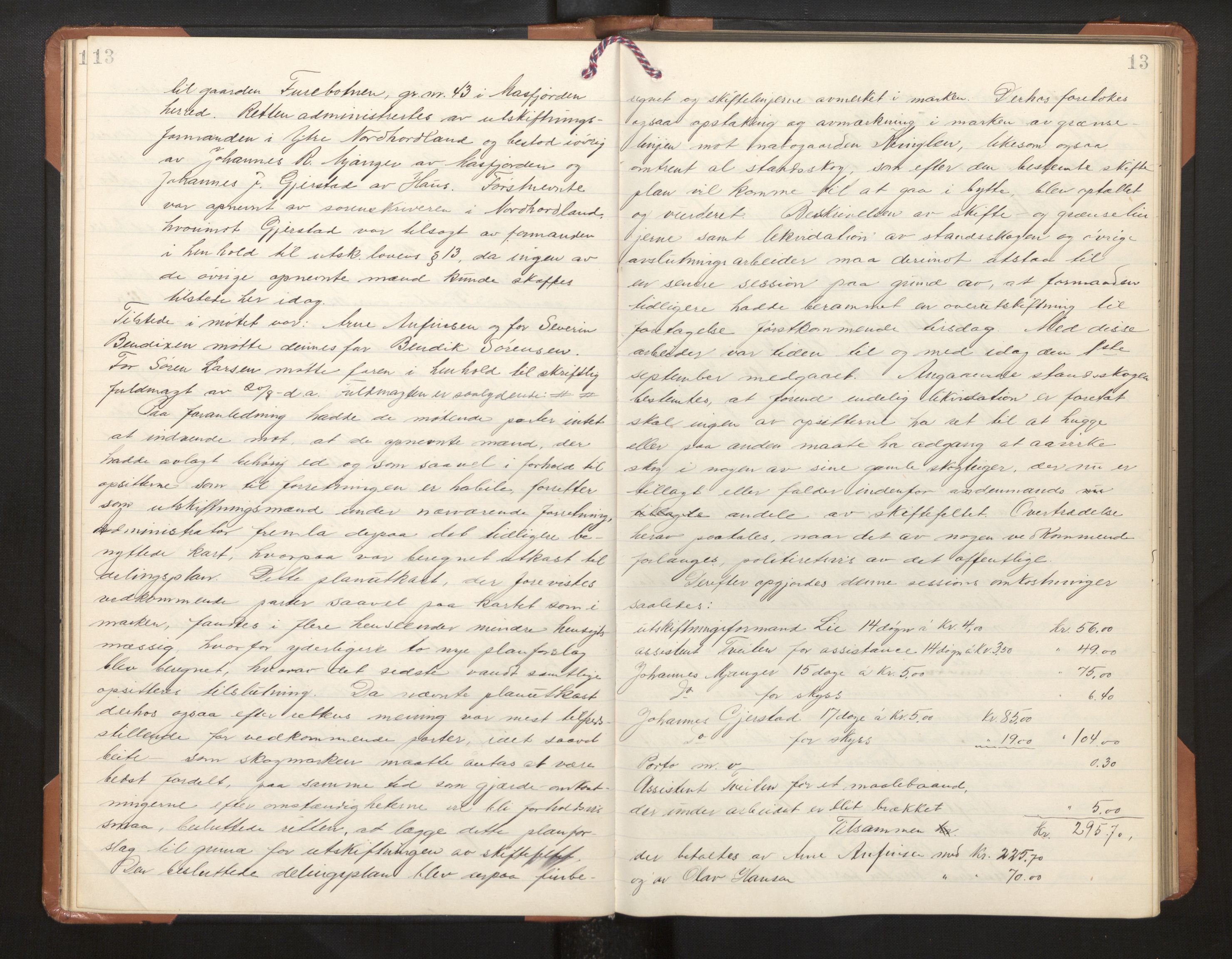 Hordaland jordskiftedøme - II Ytre Nordhordland jordskiftedistrikt, AV/SAB-A-6901/A/Aa/L0030: Forhandlingsprotokoll, 1917-1919, s. 13