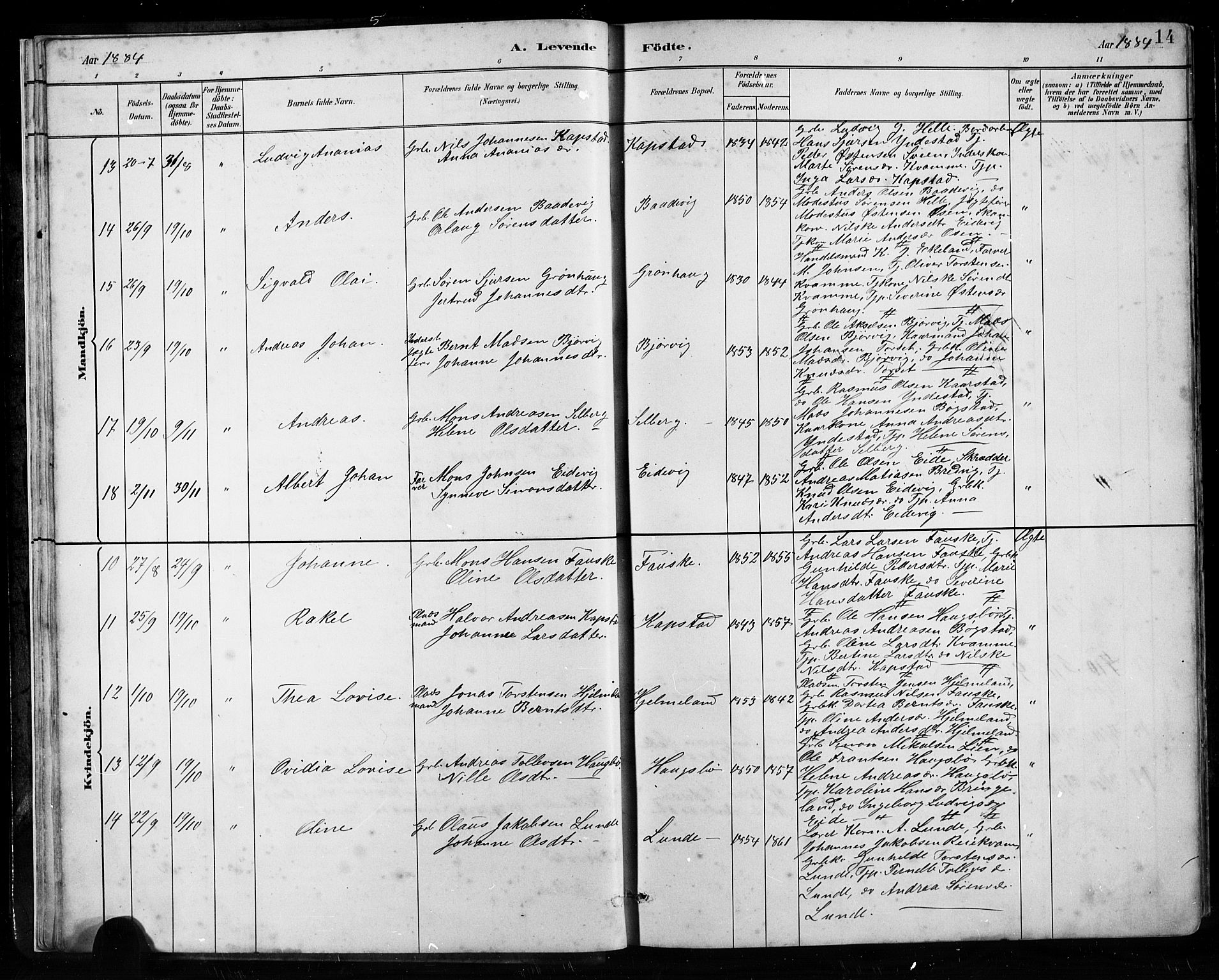 Gaular sokneprestembete, AV/SAB-A-80001/H/Hab: Klokkerbok nr. B 3, 1882-1913, s. 14