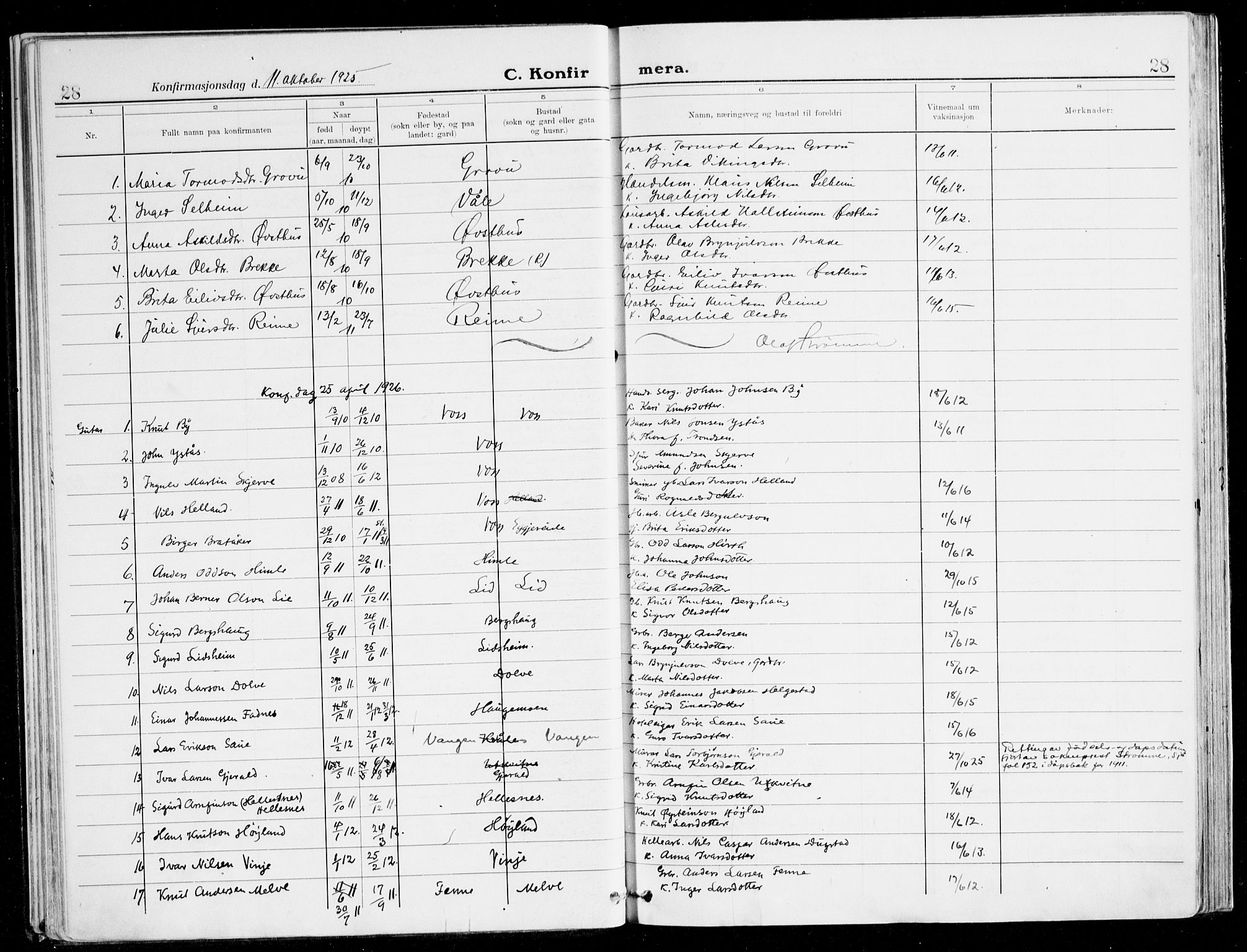 Voss sokneprestembete, AV/SAB-A-79001/H/Haa: Ministerialbok nr. B 3, 1922-1942, s. 28