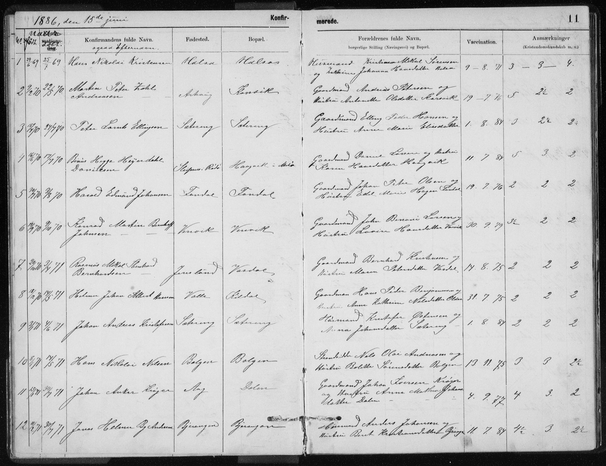 Ministerialprotokoller, klokkerbøker og fødselsregistre - Nordland, AV/SAT-A-1459/843/L0637: Klokkerbok nr. 843C06, 1884-1908, s. 11