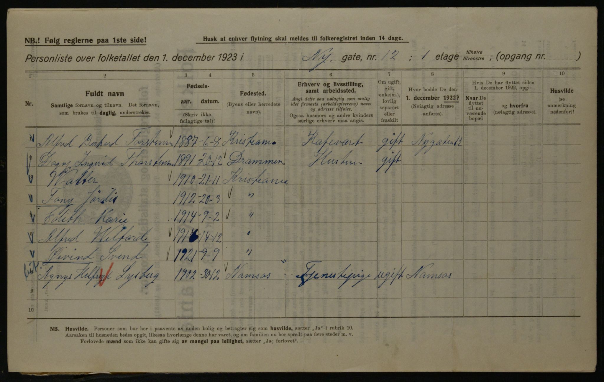 OBA, Kommunal folketelling 1.12.1923 for Kristiania, 1923, s. 81276