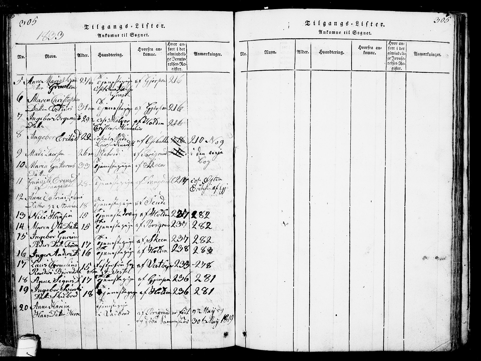Solum kirkebøker, AV/SAKO-A-306/G/Ga/L0001: Klokkerbok nr. I 1, 1814-1833, s. 305