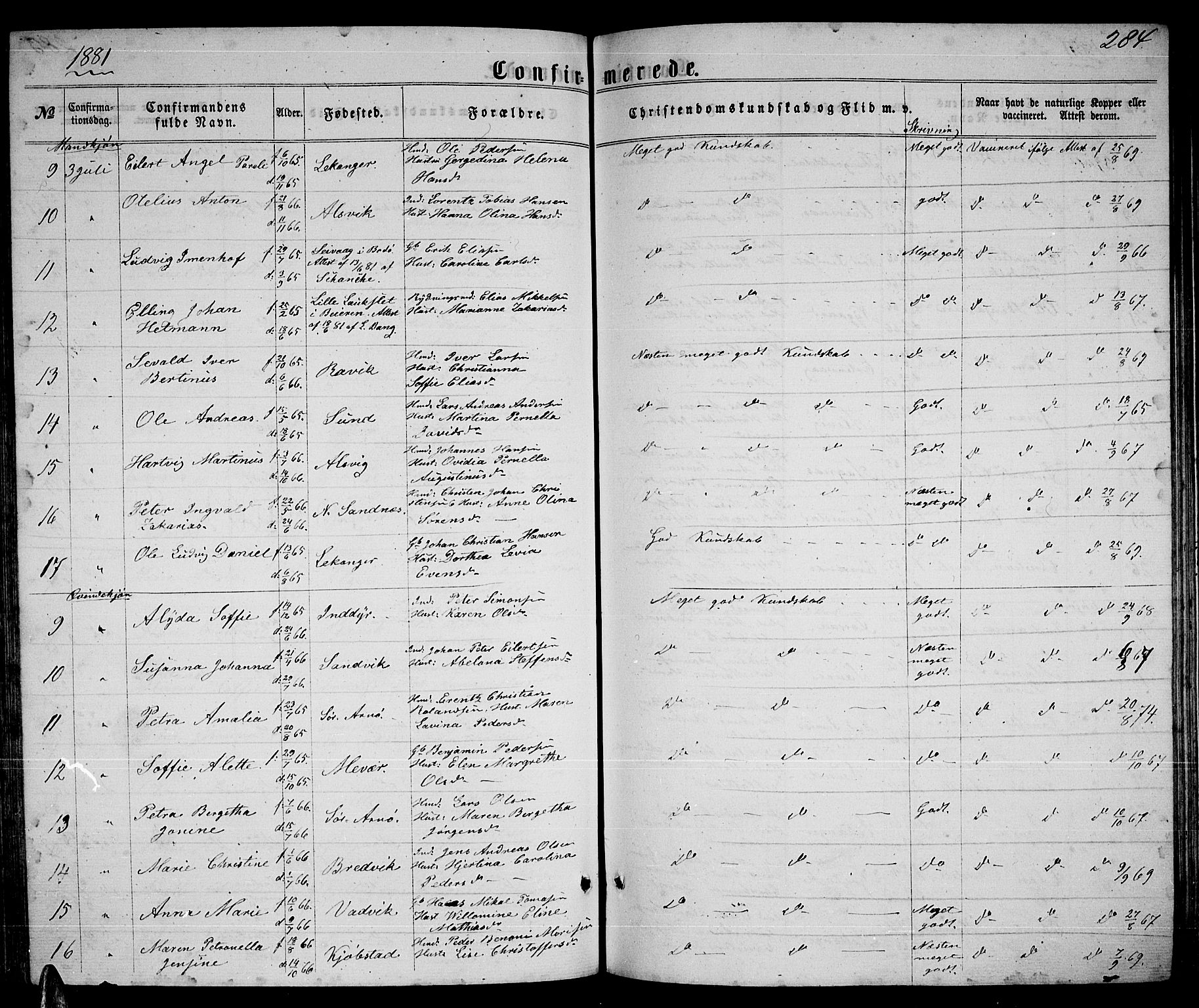 Ministerialprotokoller, klokkerbøker og fødselsregistre - Nordland, AV/SAT-A-1459/805/L0107: Klokkerbok nr. 805C03, 1862-1885, s. 284