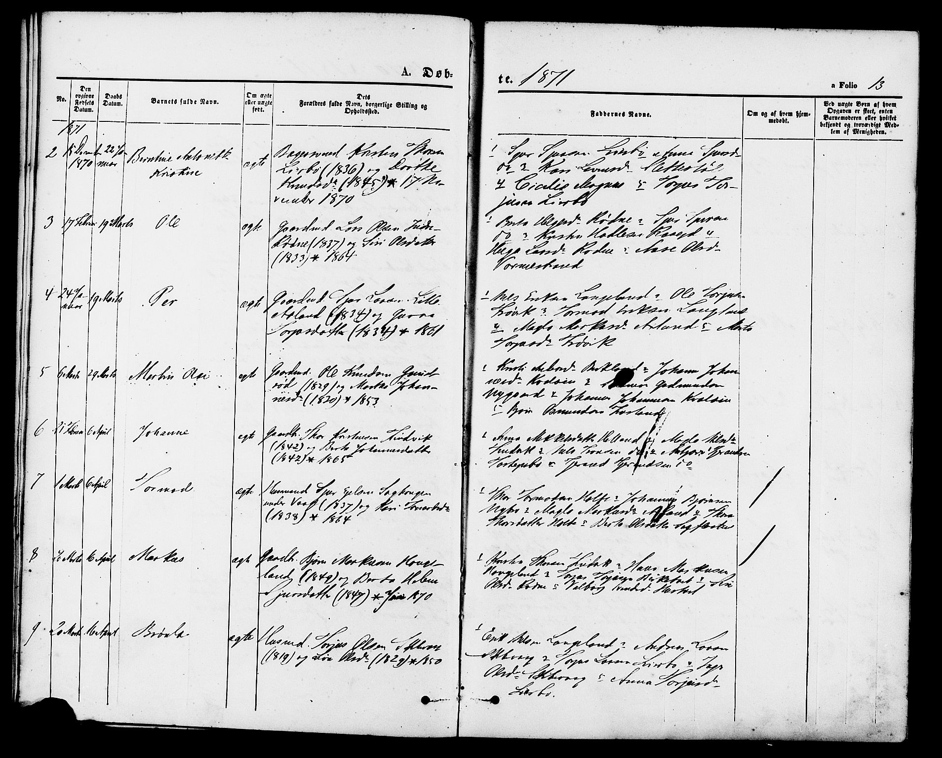 Vikedal sokneprestkontor, AV/SAST-A-101840/01/IV: Ministerialbok nr. A 9, 1868-1885, s. 13
