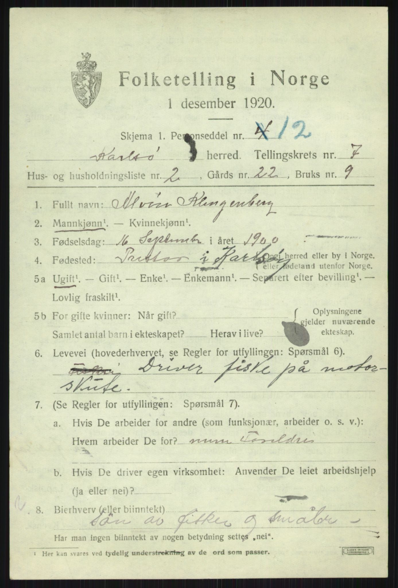 SATØ, Folketelling 1920 for 1936 Karlsøy herred, 1920, s. 2642