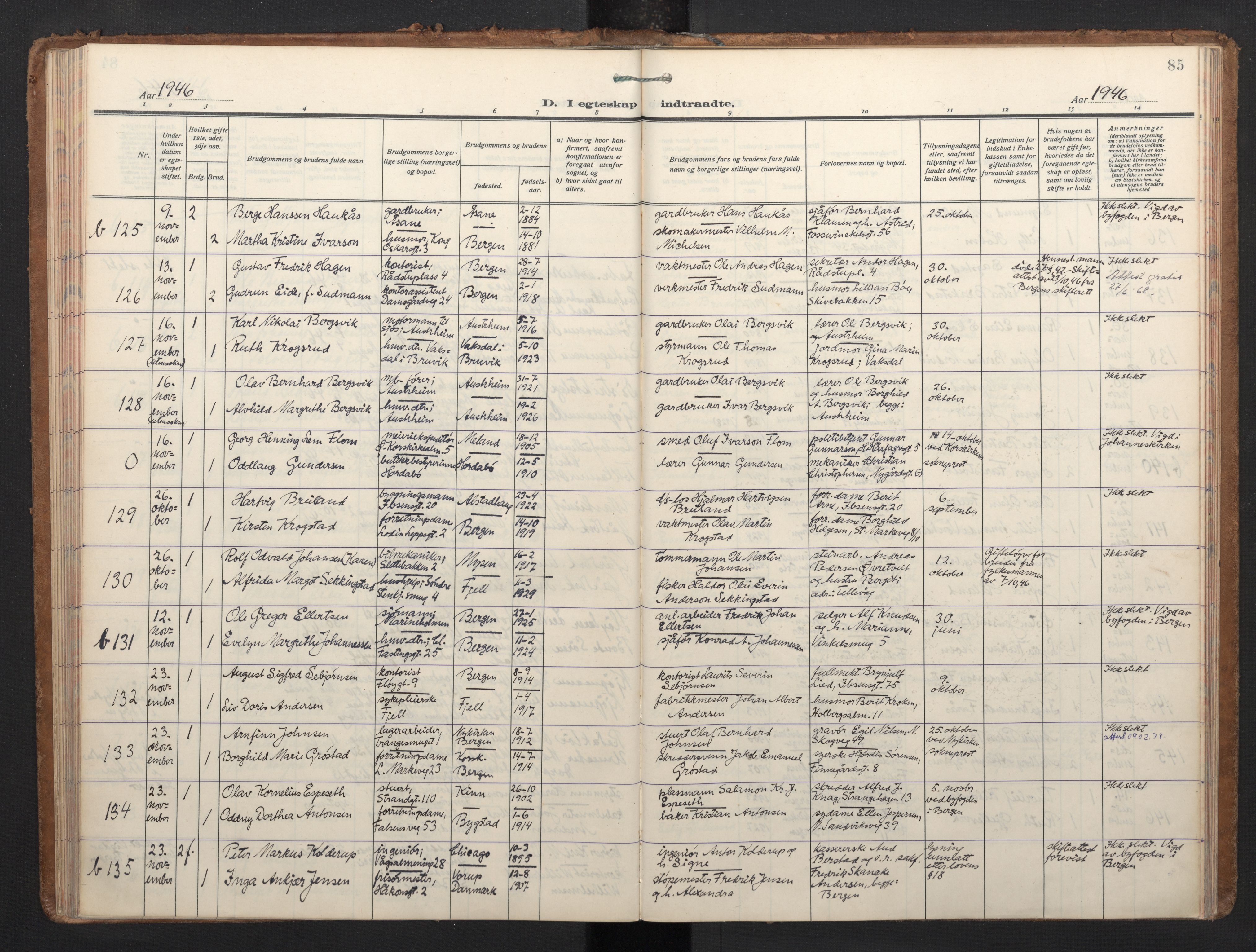 Korskirken sokneprestembete, AV/SAB-A-76101/H/Haa/L0040: Ministerialbok nr. D 7, 1938-1952, s. 84b-85a