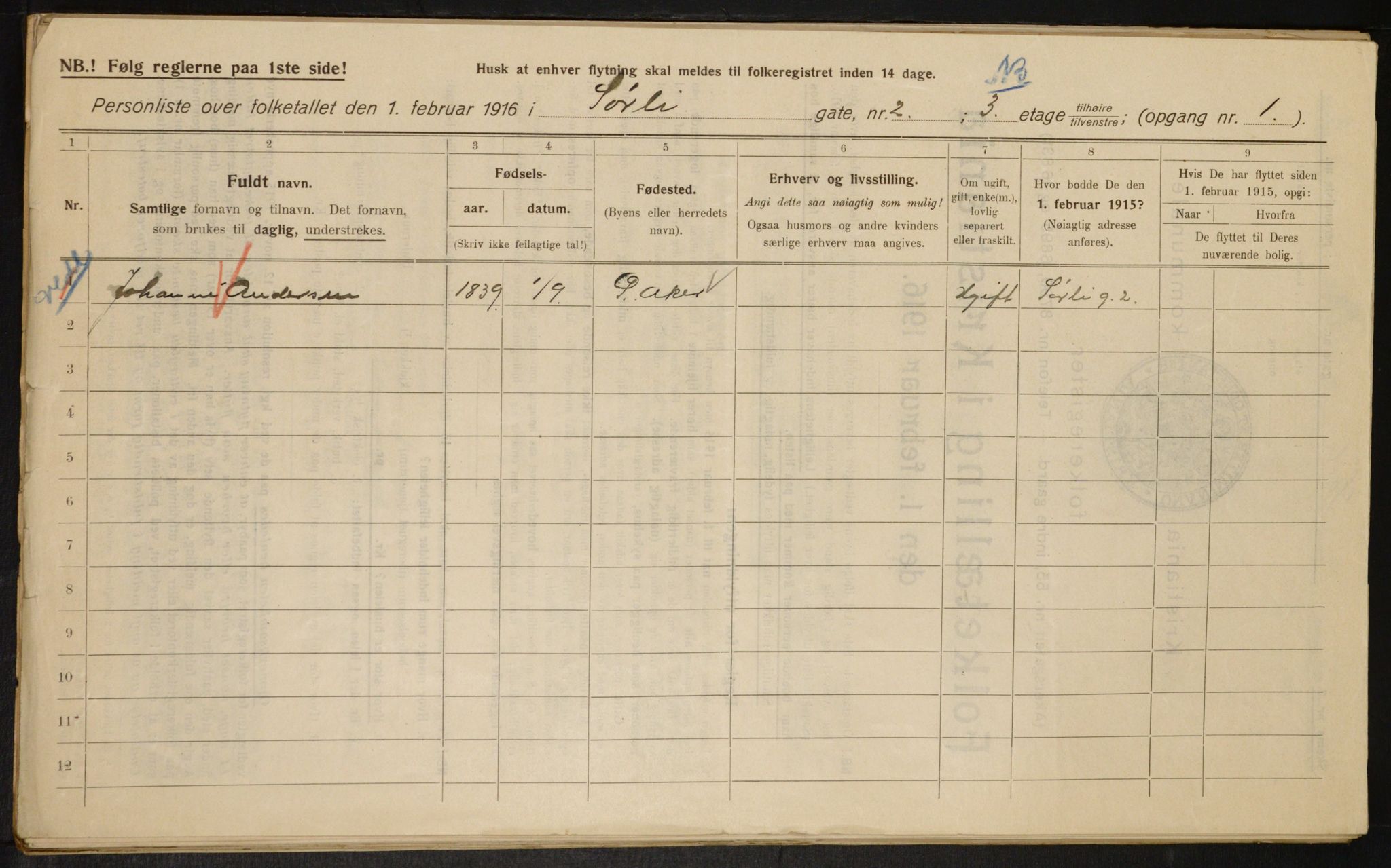 OBA, Kommunal folketelling 1.2.1916 for Kristiania, 1916, s. 109418