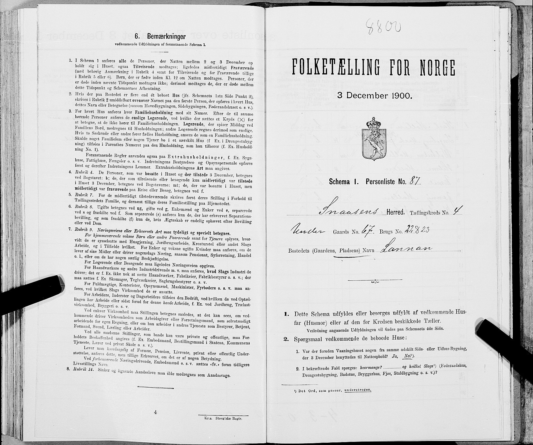 SAT, Folketelling 1900 for 1736 Snåsa herred, 1900, s. 1099