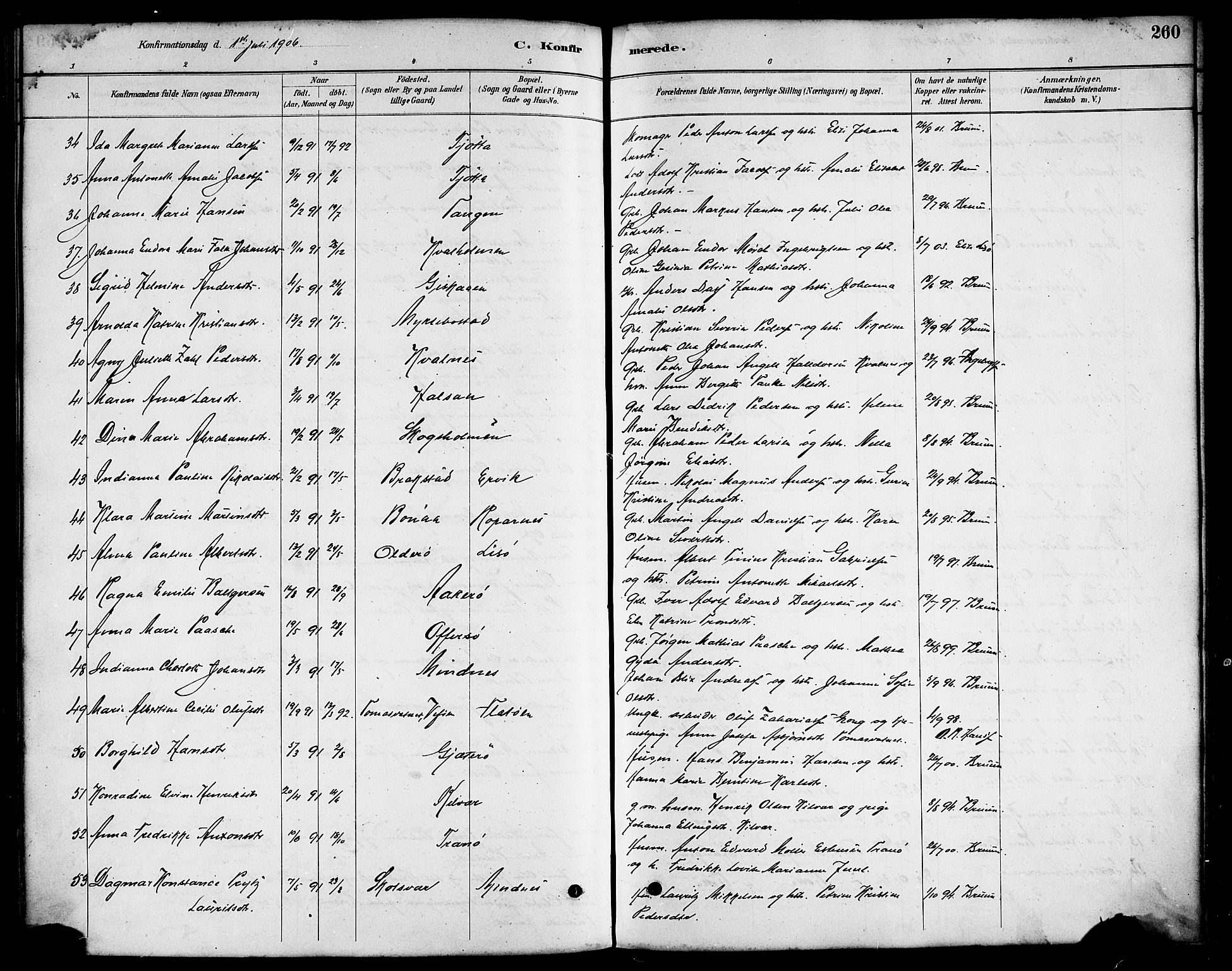 Ministerialprotokoller, klokkerbøker og fødselsregistre - Nordland, AV/SAT-A-1459/817/L0268: Klokkerbok nr. 817C03, 1884-1920, s. 260