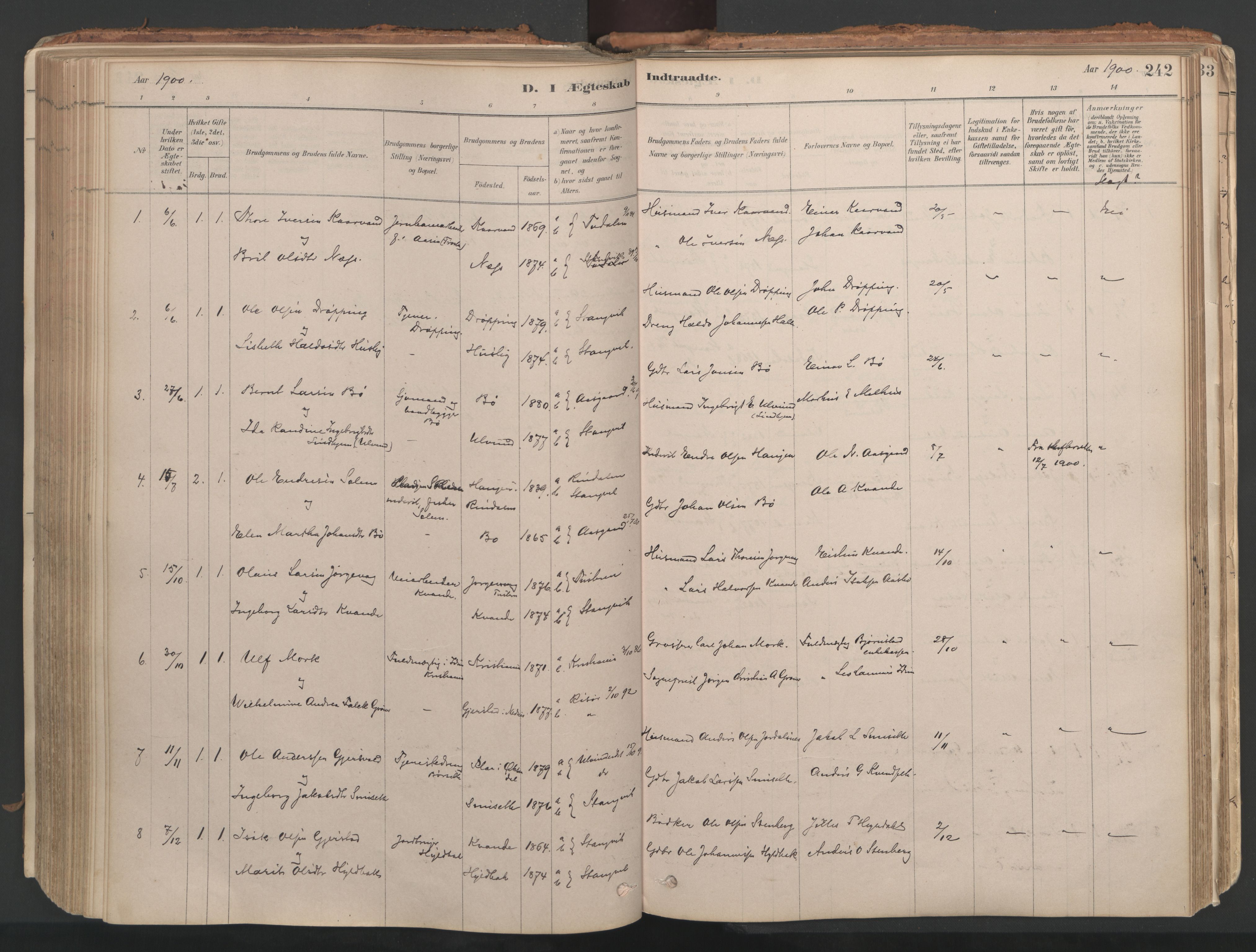 Ministerialprotokoller, klokkerbøker og fødselsregistre - Møre og Romsdal, AV/SAT-A-1454/592/L1029: Ministerialbok nr. 592A07, 1879-1902, s. 242