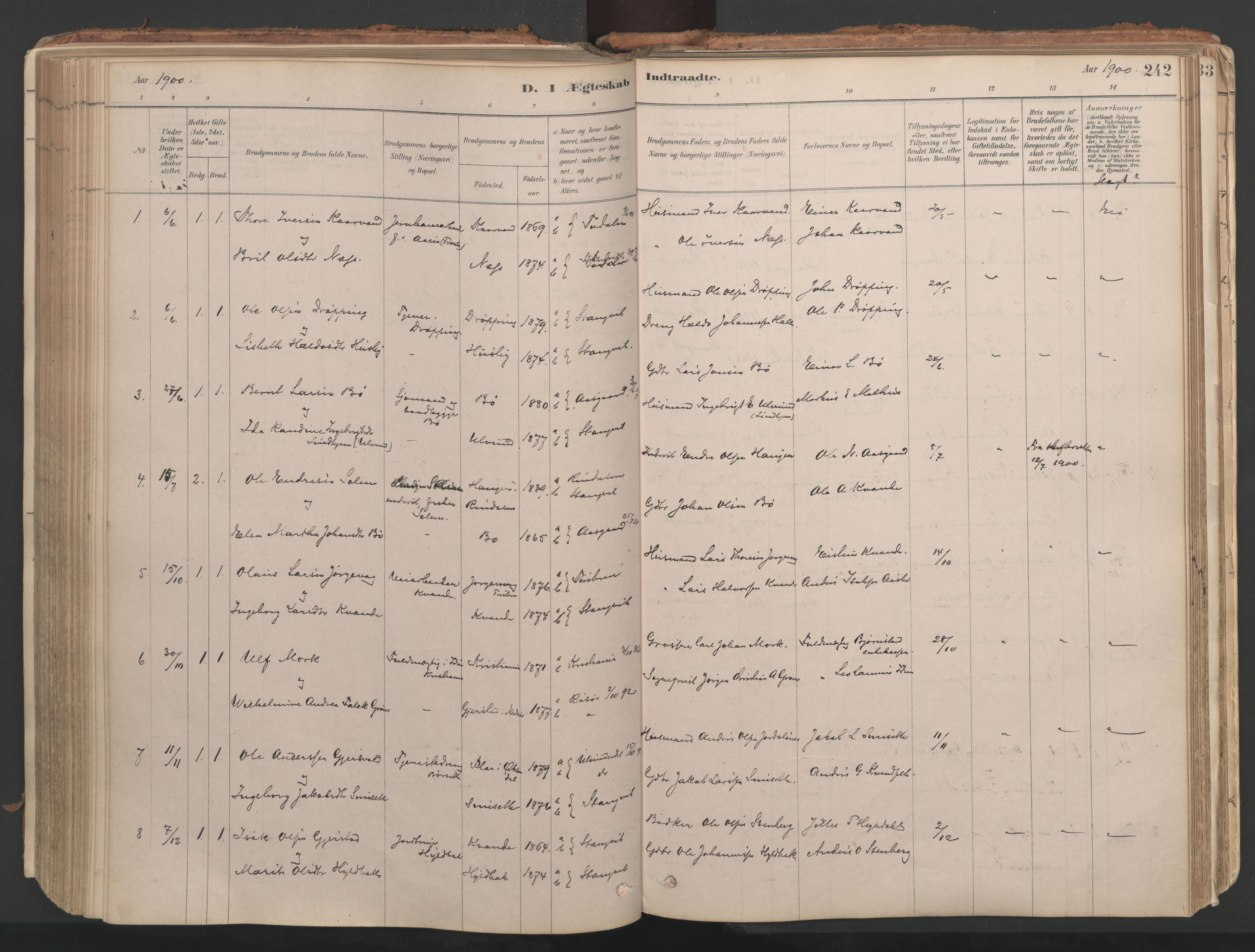 Ministerialprotokoller, klokkerbøker og fødselsregistre - Møre og Romsdal, SAT/A-1454/592/L1029: Ministerialbok nr. 592A07, 1879-1902, s. 242