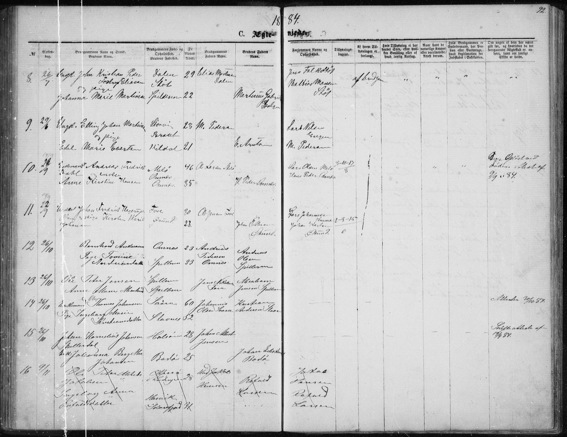 Ministerialprotokoller, klokkerbøker og fødselsregistre - Nordland, AV/SAT-A-1459/843/L0635: Klokkerbok nr. 843C04, 1872-1887, s. 92