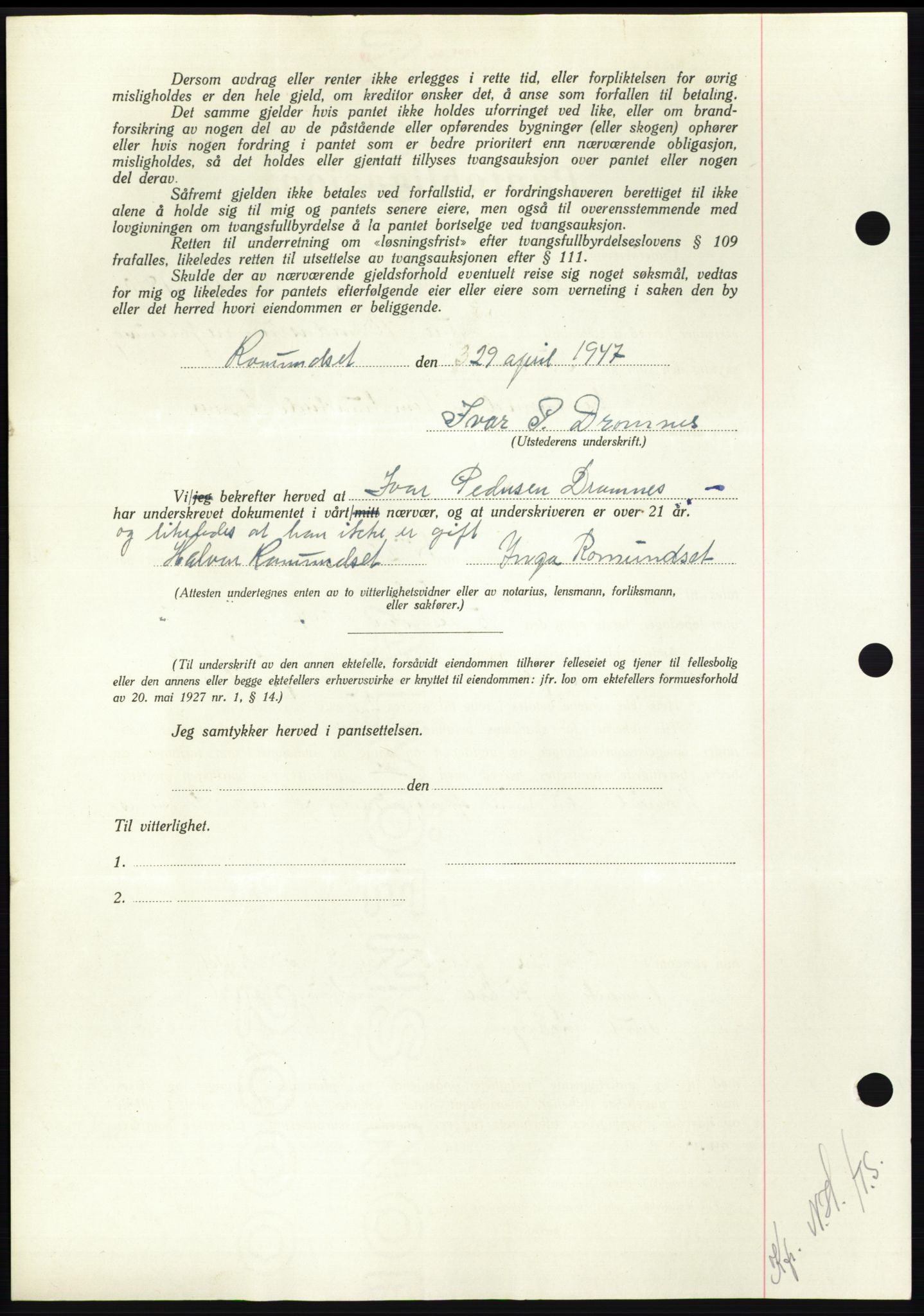 Nordmøre sorenskriveri, AV/SAT-A-4132/1/2/2Ca: Pantebok nr. B96, 1947-1947, Dagboknr: 1768/1947