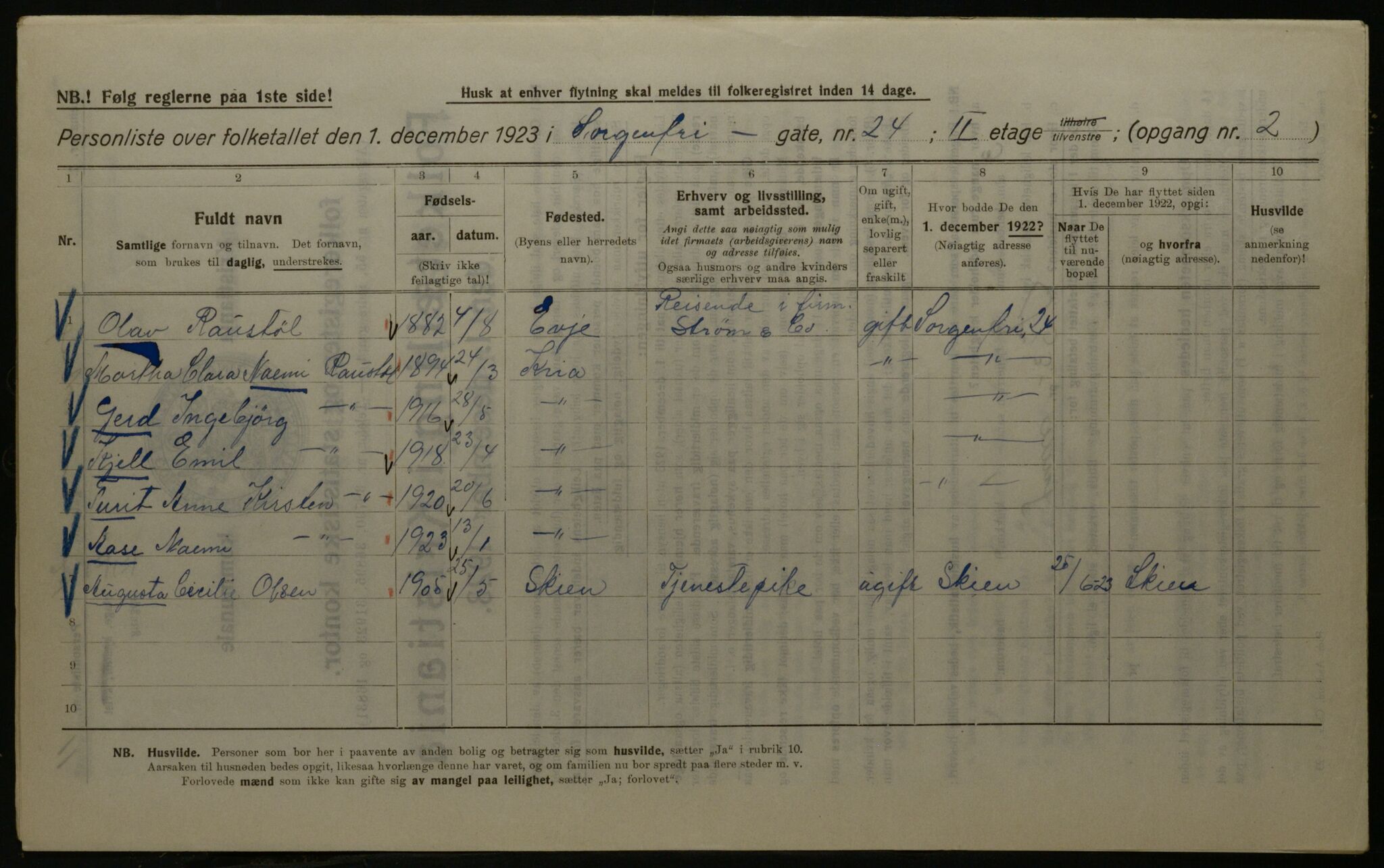 OBA, Kommunal folketelling 1.12.1923 for Kristiania, 1923, s. 110492