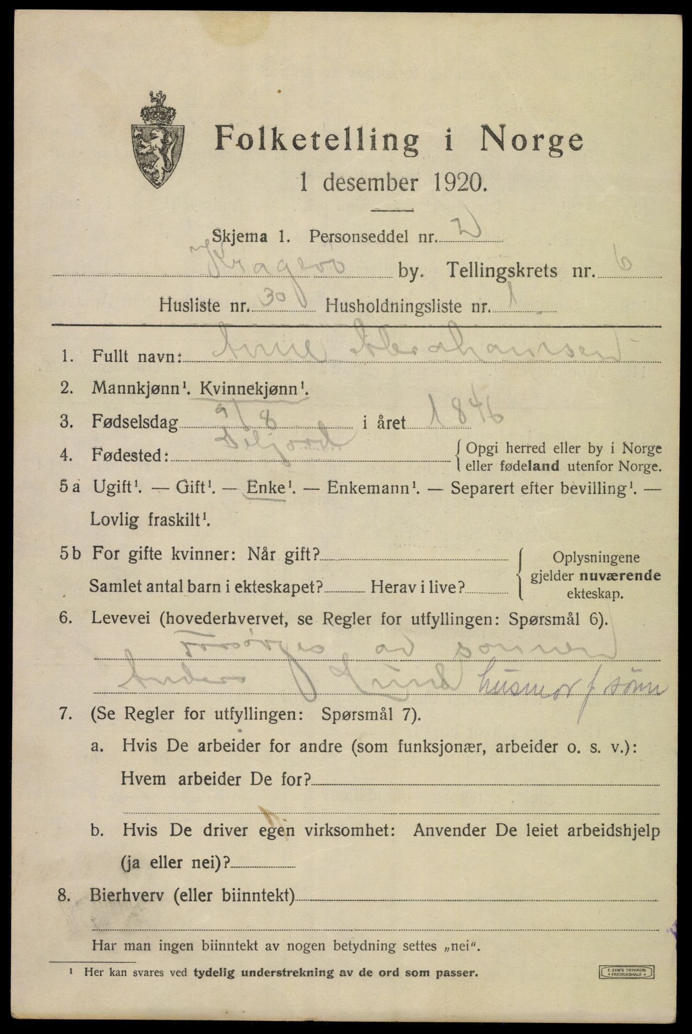 SAKO, Folketelling 1920 for 0801 Kragerø kjøpstad, 1920, s. 9417