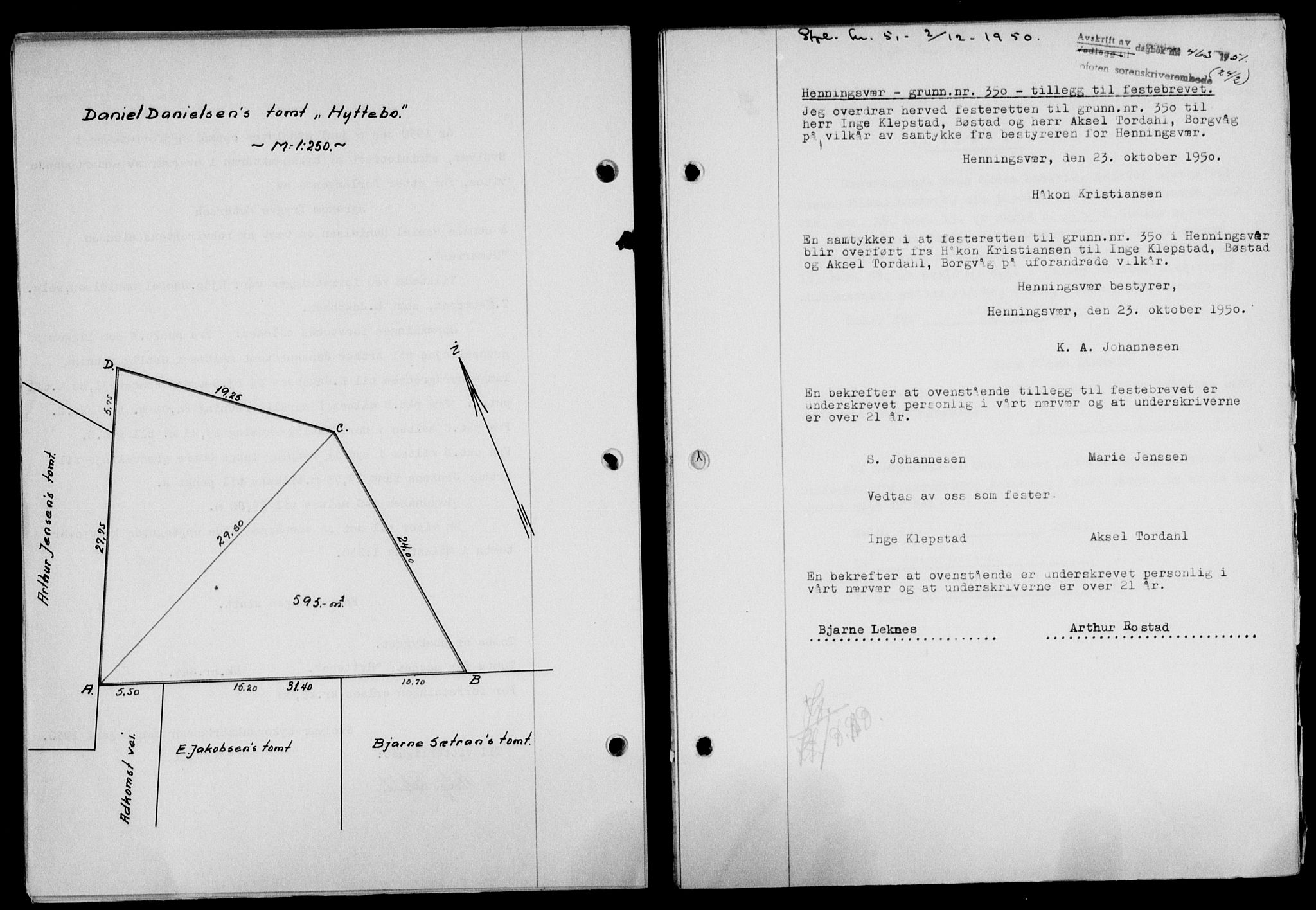 Lofoten sorenskriveri, SAT/A-0017/1/2/2C/L0025a: Pantebok nr. 25a, 1950-1951, Dagboknr: 465/1951