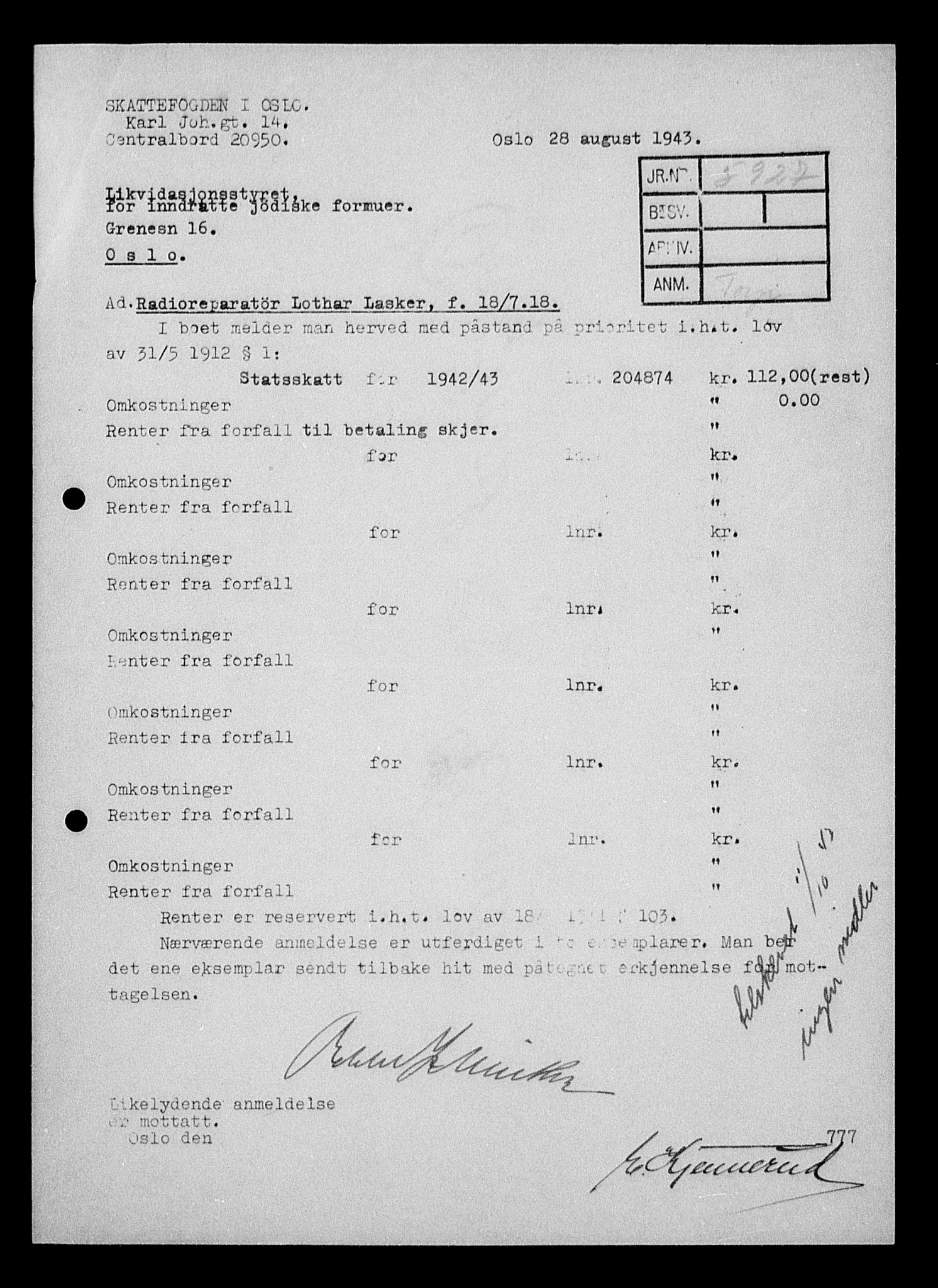 Justisdepartementet, Tilbakeføringskontoret for inndratte formuer, RA/S-1564/H/Hc/Hcc/L0955: --, 1945-1947, s. 14