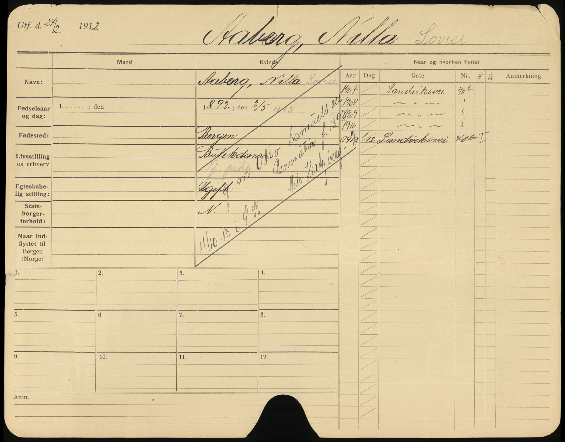 Bergen folkeregister, AV/SAB-A-17201/K/Ka/L0001: Gifte kvinner 1912 - 1919, Aaberg - Cook, 1912-1919
