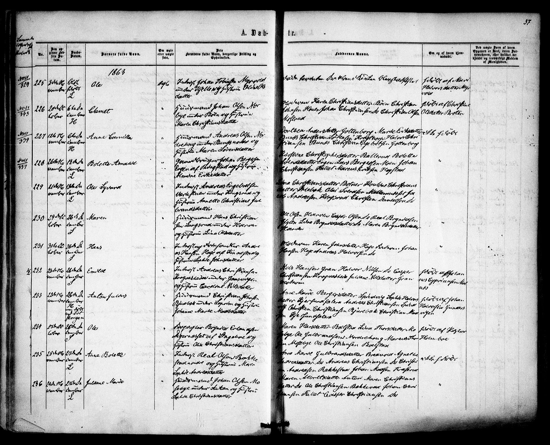 Høland prestekontor Kirkebøker, AV/SAO-A-10346a/F/Fa/L0011: Ministerialbok nr. I 11, 1862-1869, s. 37