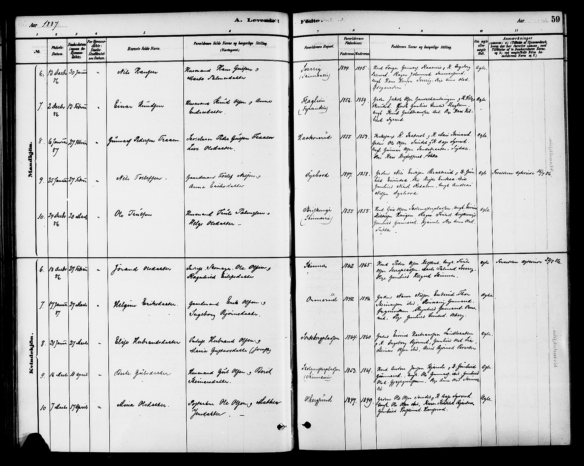 Krødsherad kirkebøker, AV/SAKO-A-19/G/Ga/L0001: Klokkerbok nr. 1, 1879-1893, s. 59