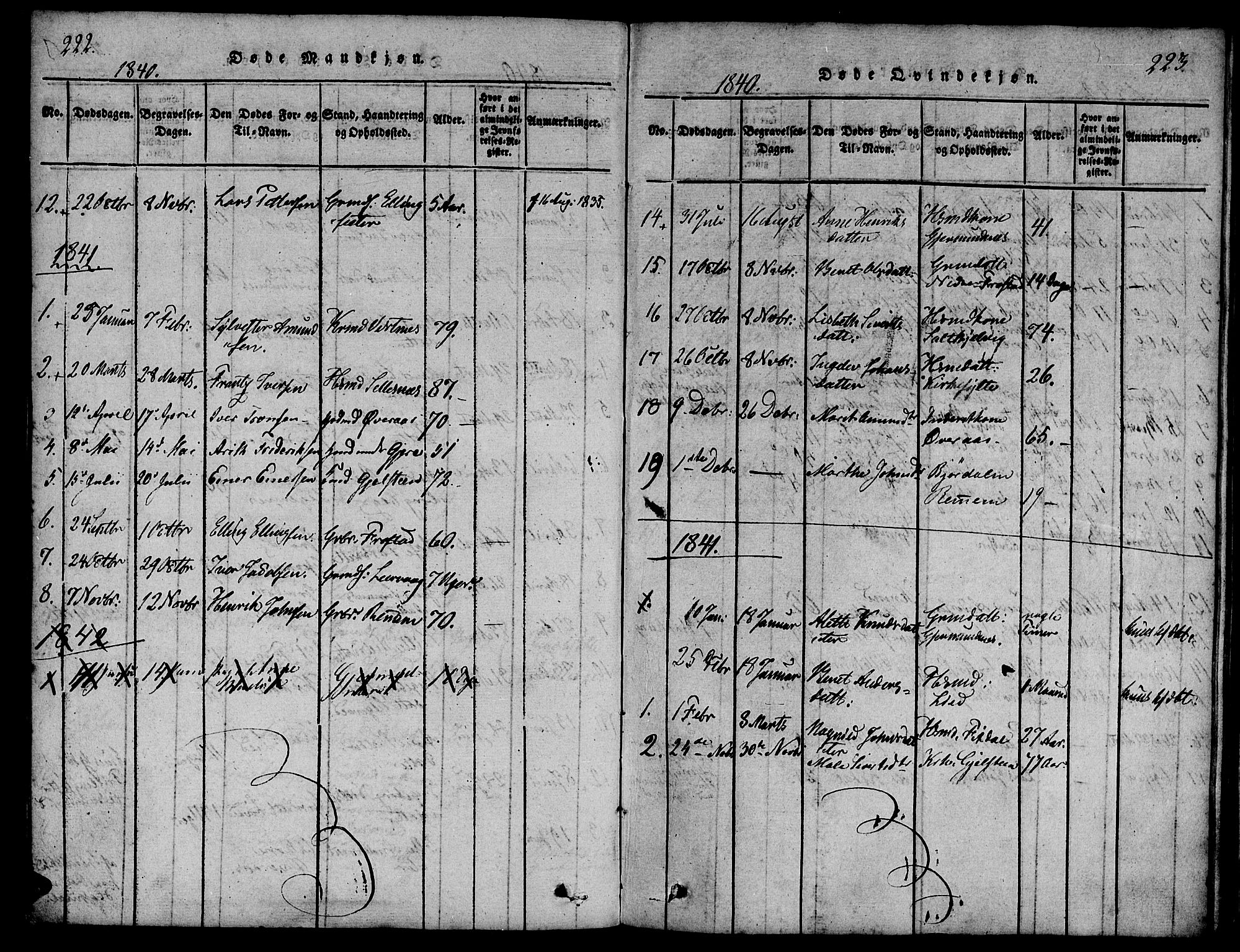 Ministerialprotokoller, klokkerbøker og fødselsregistre - Møre og Romsdal, SAT/A-1454/539/L0528: Ministerialbok nr. 539A01, 1818-1847, s. 222-223