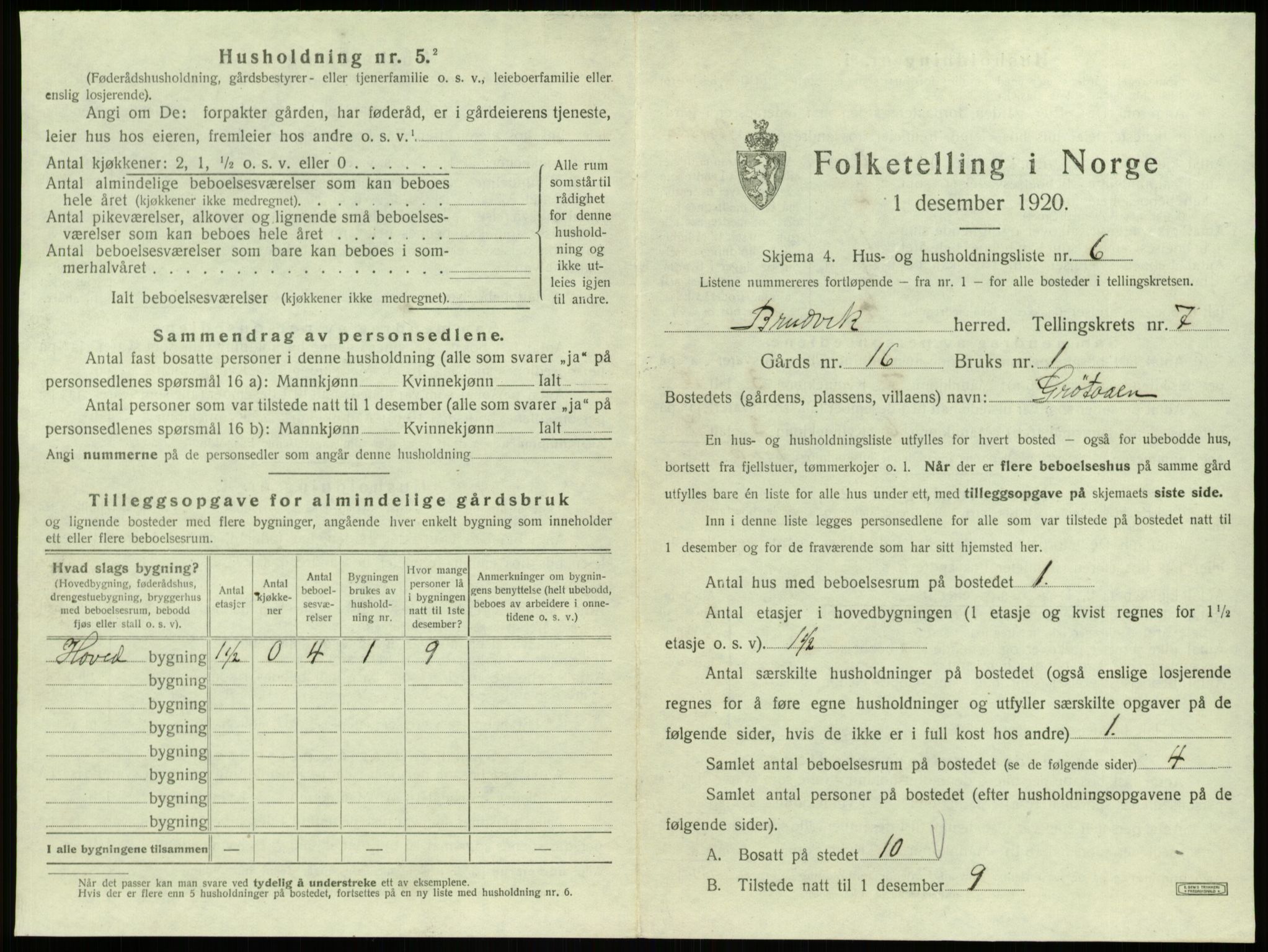 SAB, Folketelling 1920 for 1251 Bruvik herred, 1920, s. 537