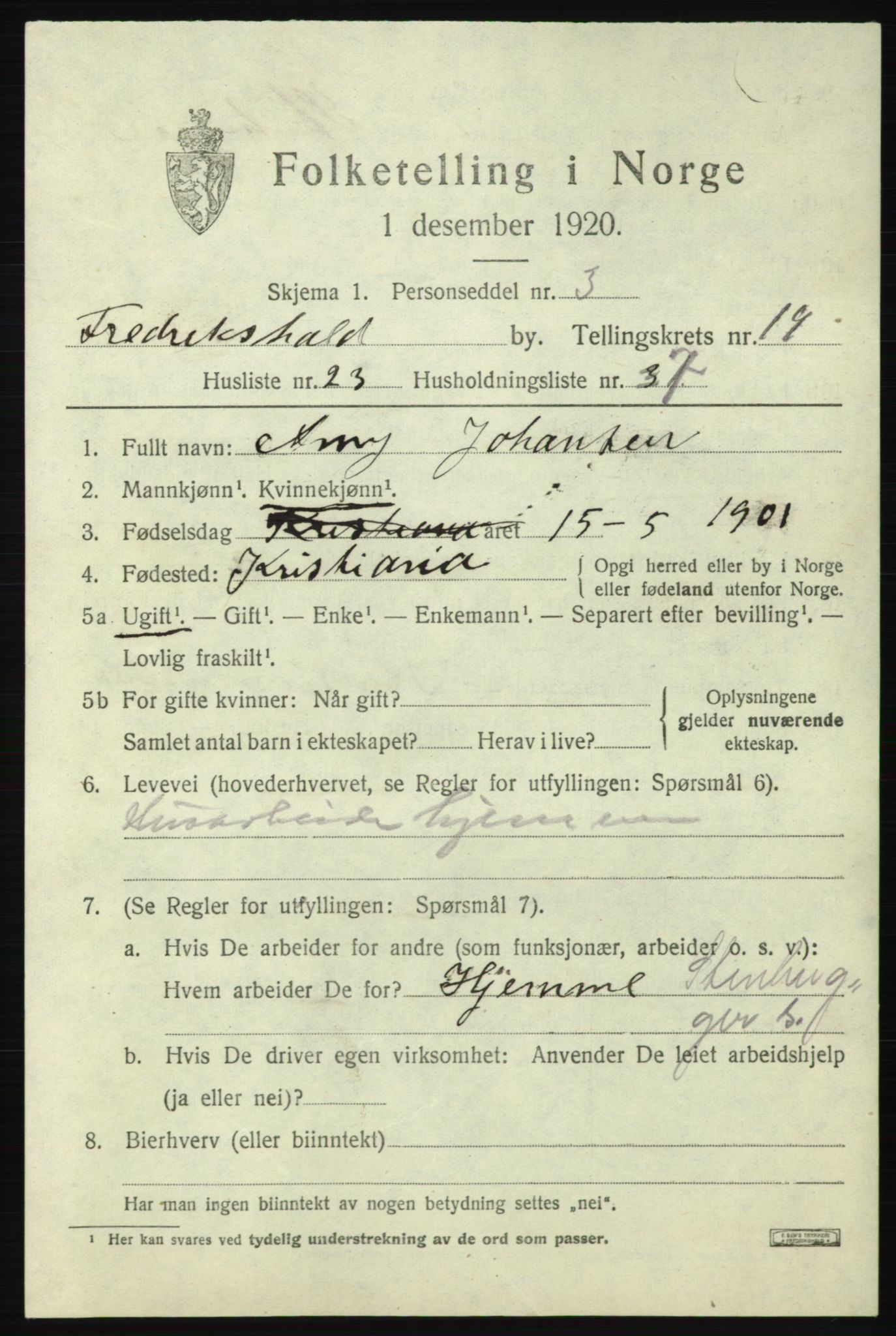 SAO, Folketelling 1920 for 0101 Fredrikshald kjøpstad, 1920, s. 28804