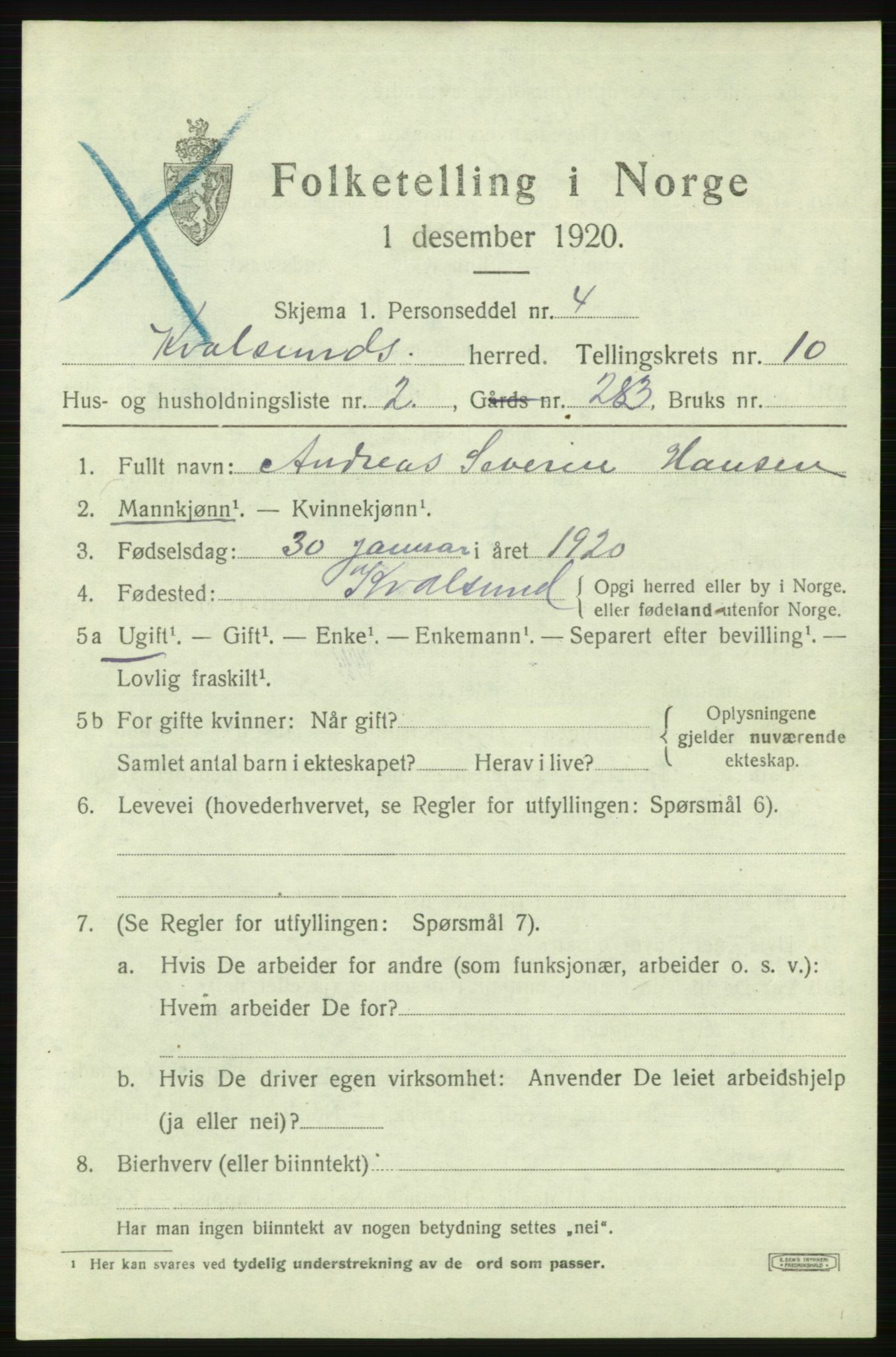 SATØ, Folketelling 1920 for 2017 Kvalsund herred, 1920, s. 2924