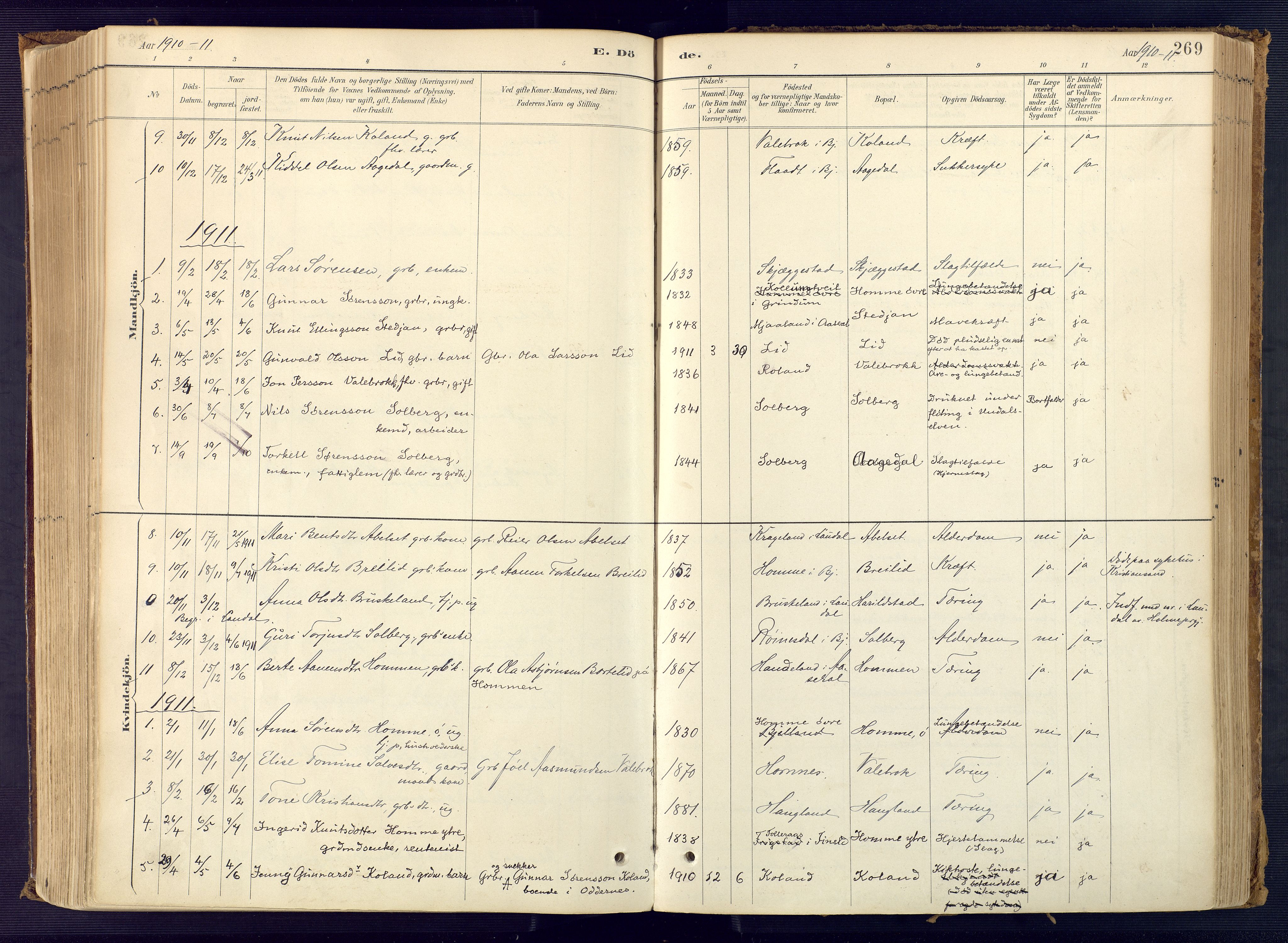 Bjelland sokneprestkontor, SAK/1111-0005/F/Fa/Faa/L0004: Ministerialbok nr. A 4, 1887-1923, s. 269