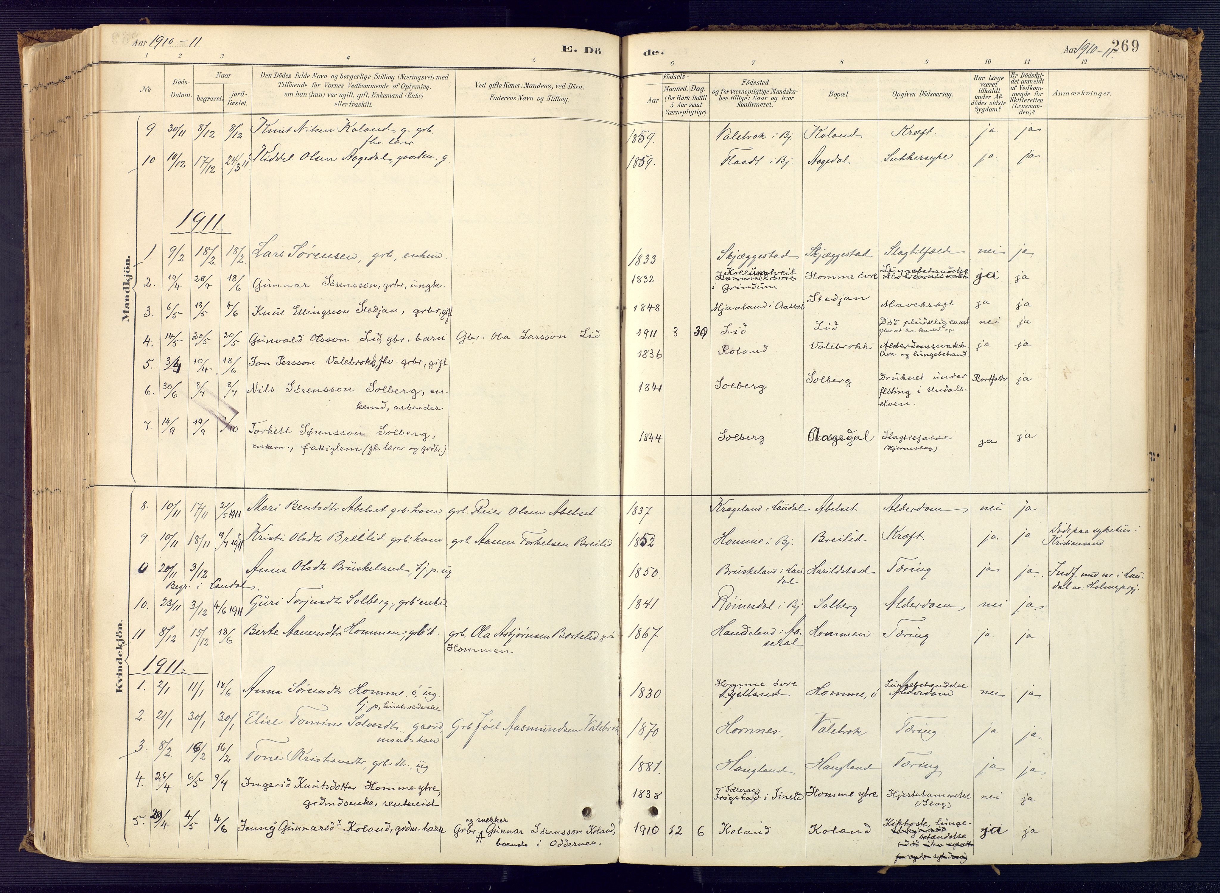 Bjelland sokneprestkontor, AV/SAK-1111-0005/F/Fa/Faa/L0004: Ministerialbok nr. A 4, 1887-1923, s. 269