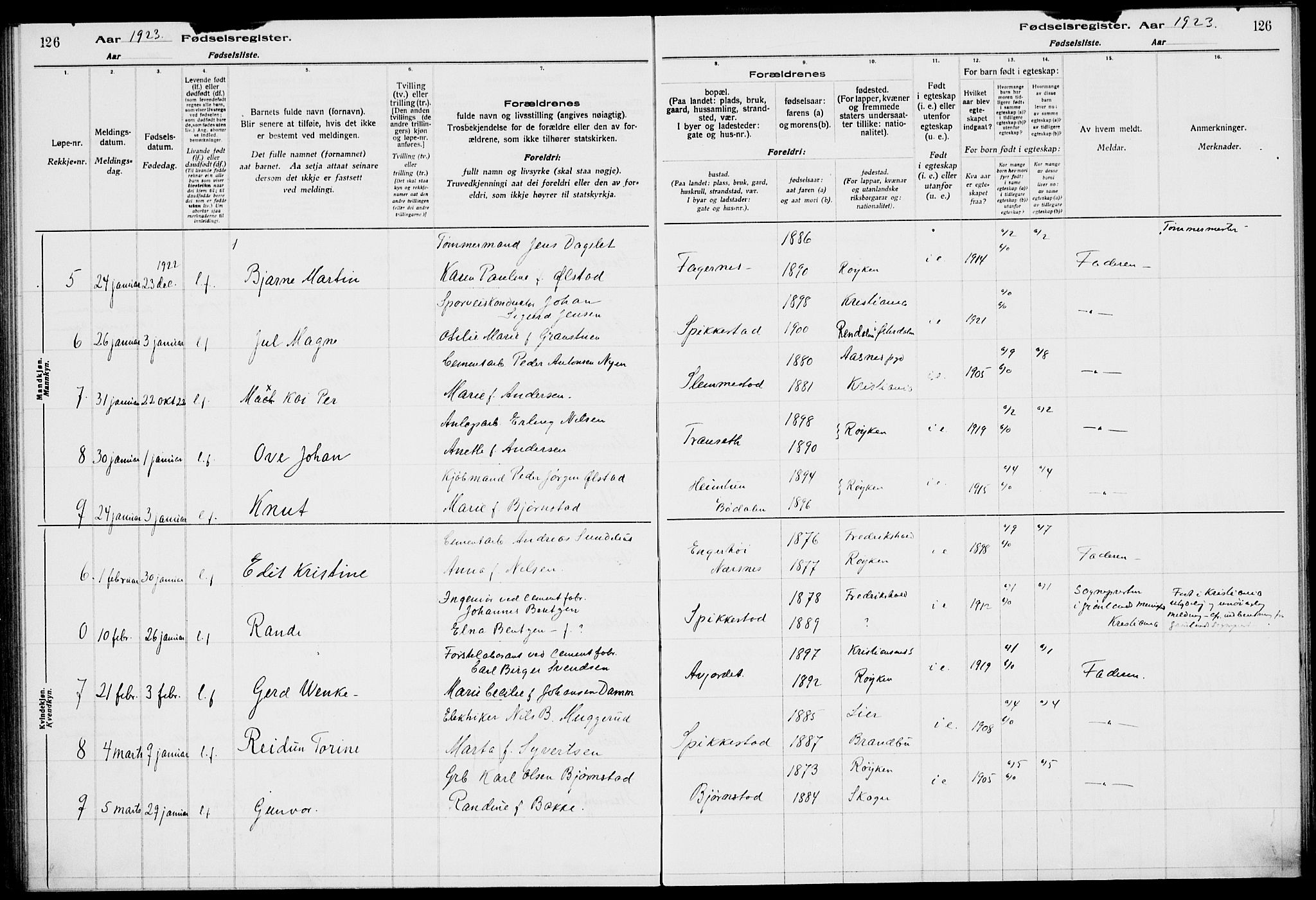 Røyken kirkebøker, AV/SAKO-A-241/J/Ja/L0001: Fødselsregister nr. 1, 1916-1927, s. 126