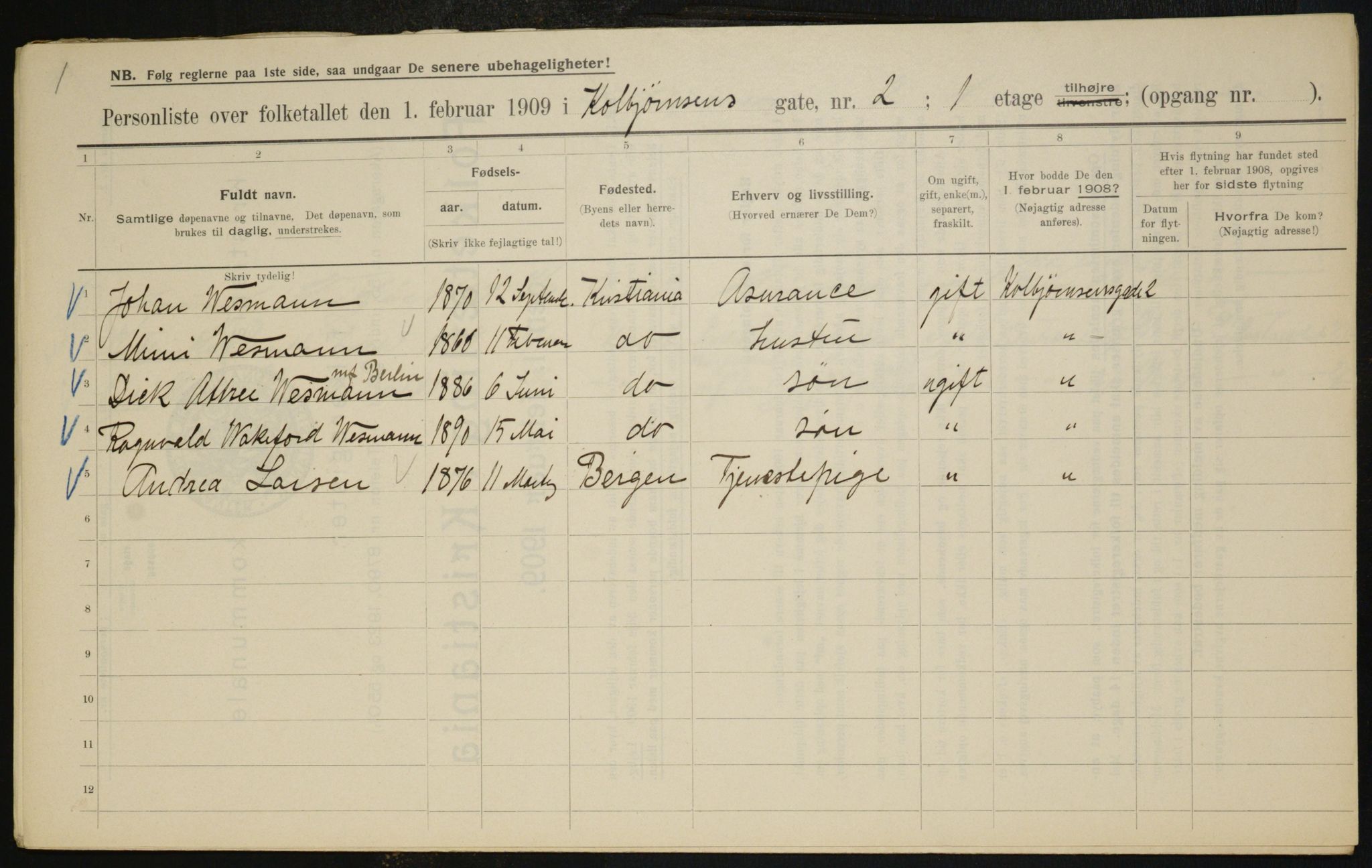 OBA, Kommunal folketelling 1.2.1909 for Kristiania kjøpstad, 1909, s. 11671